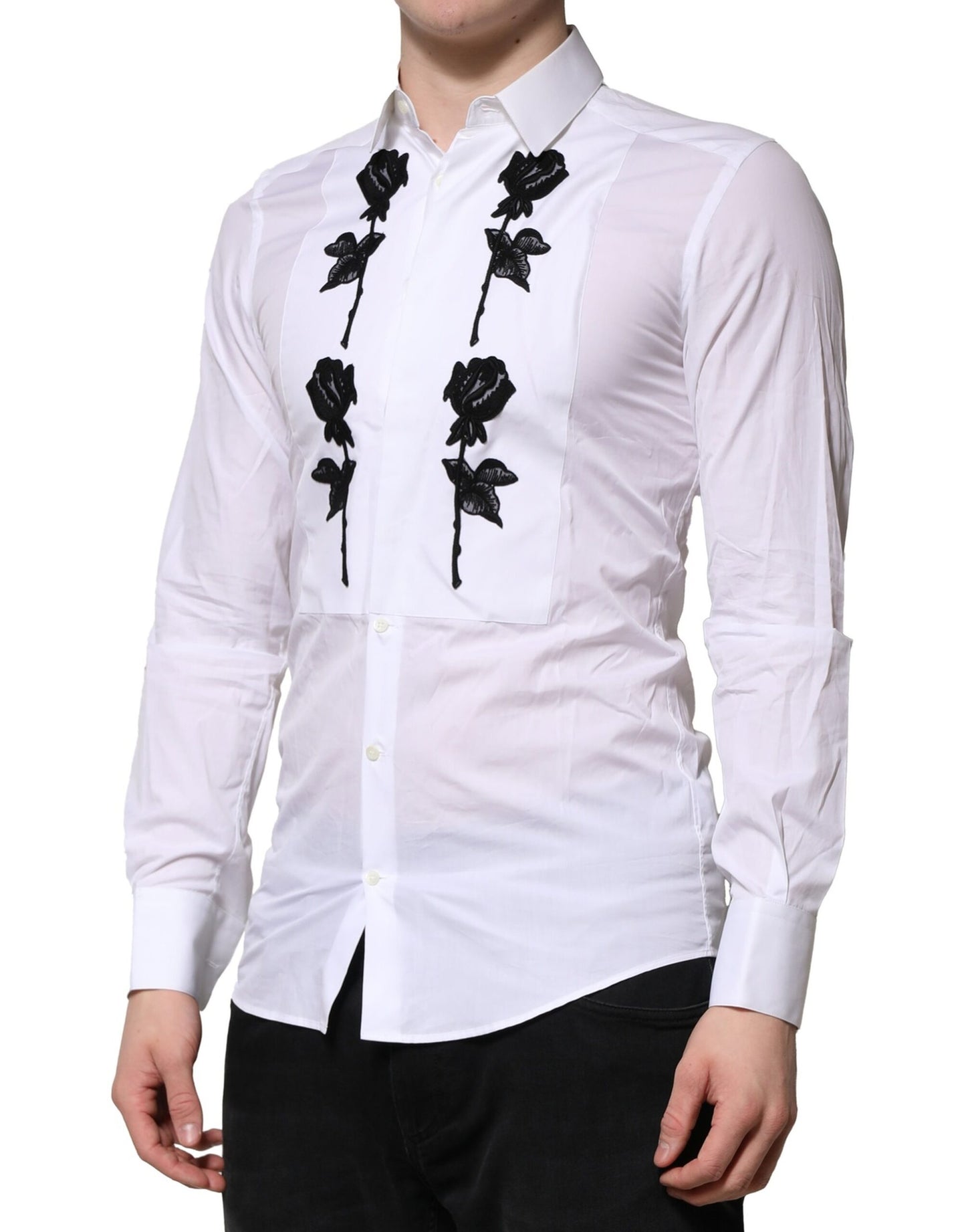 Dolce & Gabbana Weißes Hemd mit Blumenstickerei Herren GOLD Formal