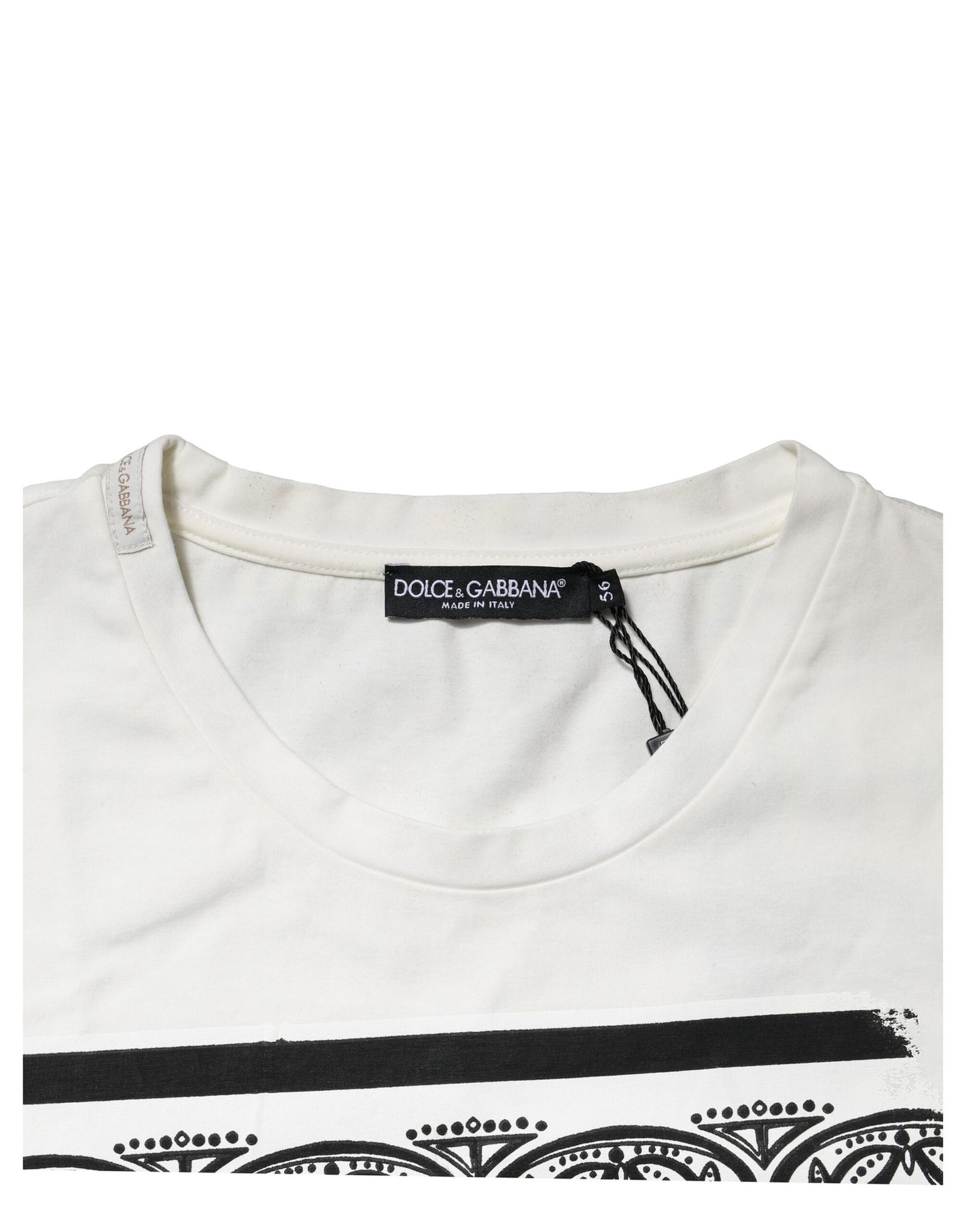 Dolce & Gabbana Weißes Bandana Baumwoll-T-Shirt mit Rundhalsausschnitt für Männer