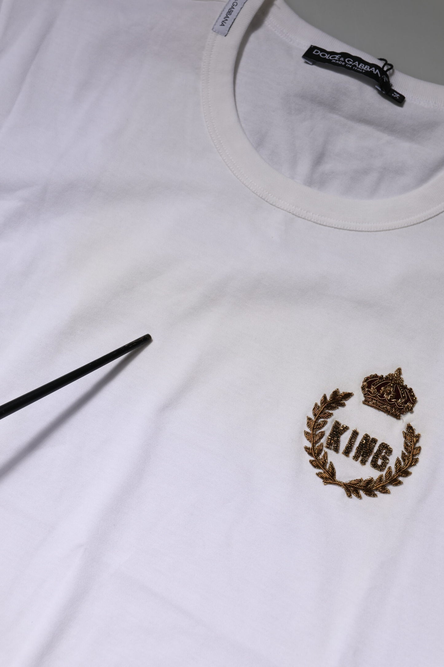 Dolce & Gabbana Weißes King Crown Baumwoll-T-Shirt mit Rundhalsausschnitt
