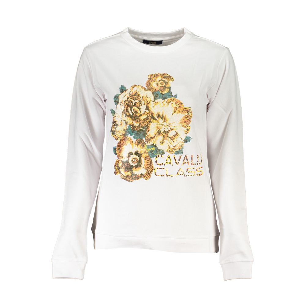 Cavalli Class Weißer Baumwollpullover für Frauen