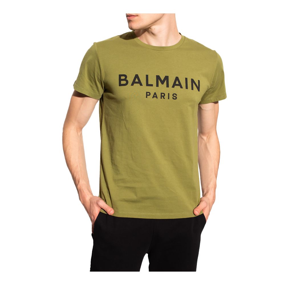 Balmain T-Shirt aus grüner Baumwolle