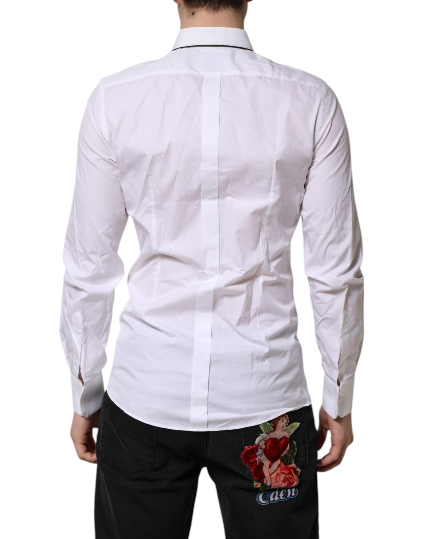 Dolce & Gabbana Weißes langärmeliges Hemd aus Baumwolle GOLD Formal