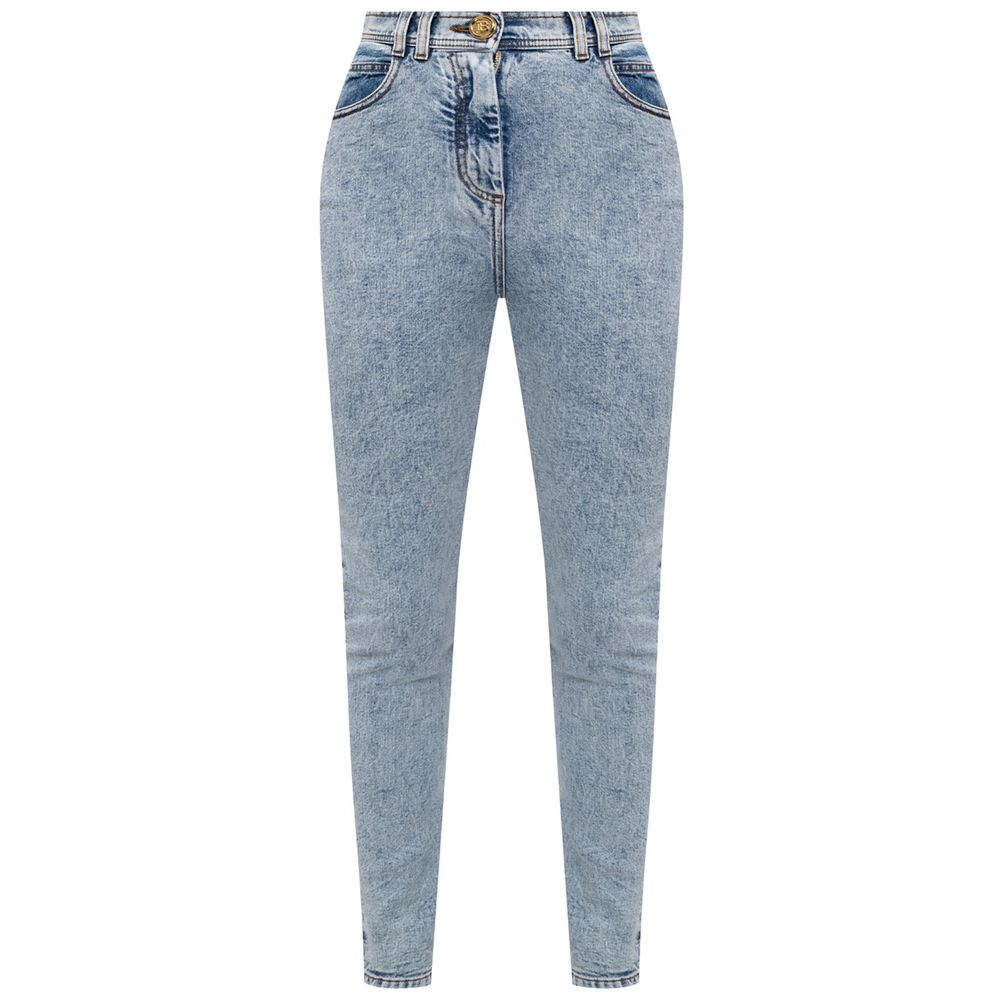 Balmain Blaue High-Waisted-Jeans aus Baumwolle