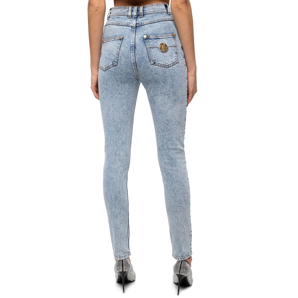 Balmain Blaue High-Waisted-Jeans aus Baumwolle