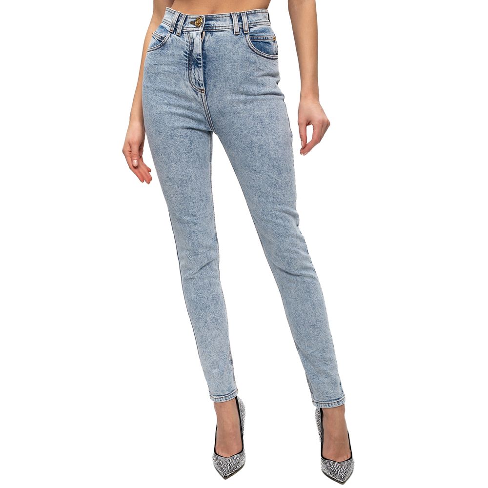 Balmain Blaue High-Waisted-Jeans aus Baumwolle