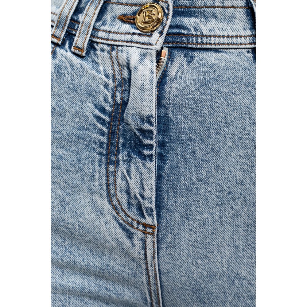 Balmain Blaue High-Waisted-Jeans aus Baumwolle