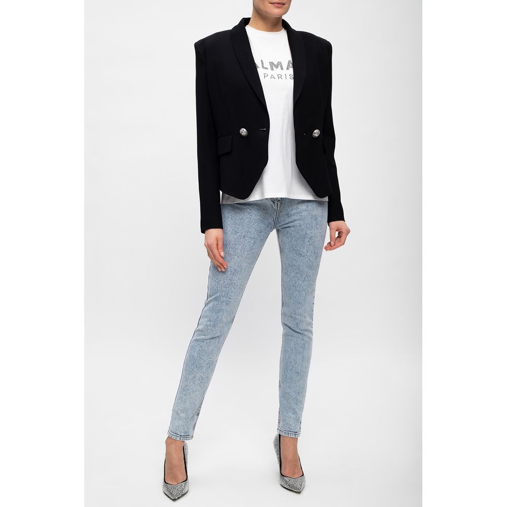 Balmain Blaue High-Waisted-Jeans aus Baumwolle