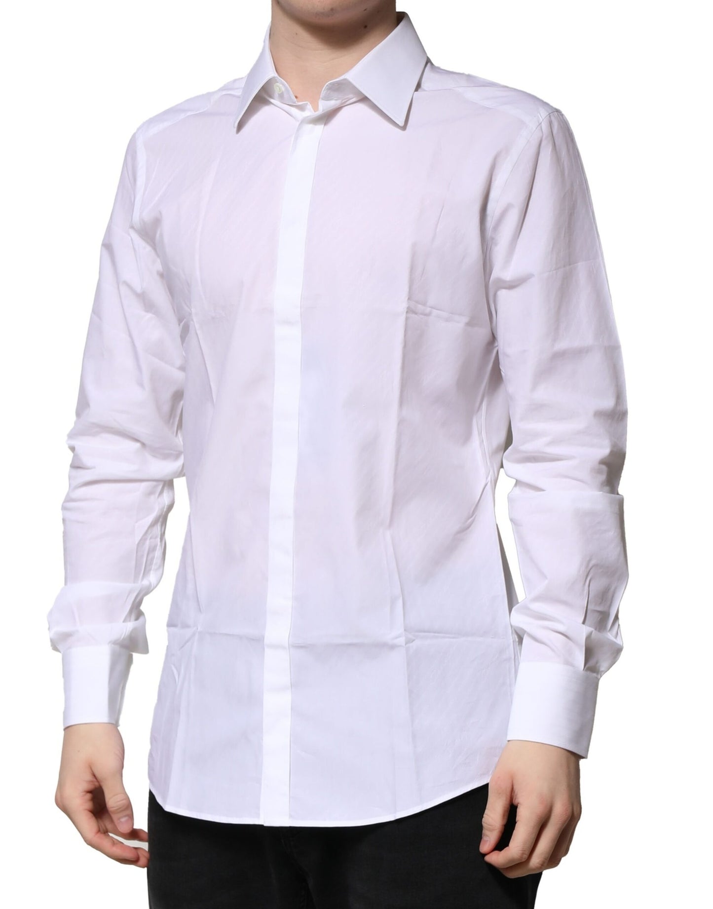 Dolce & Gabbana Weißes GOLD Baumwolle Langarm Herren Hemd Formal