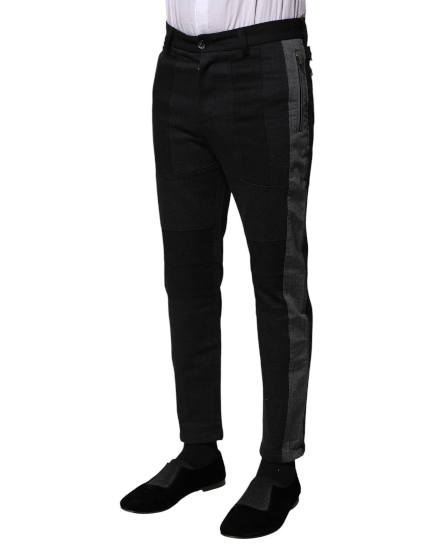 Dolce & Gabbana Schwarz Grau Fantasie Baumwolle Formal Slim Hose