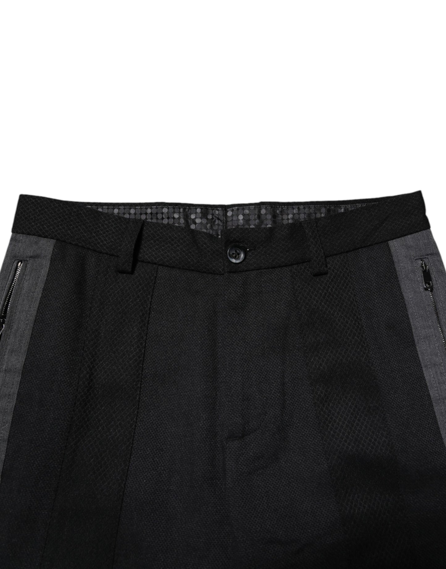 Dolce & Gabbana Schwarz Grau Fantasie Baumwolle Formal Slim Hose