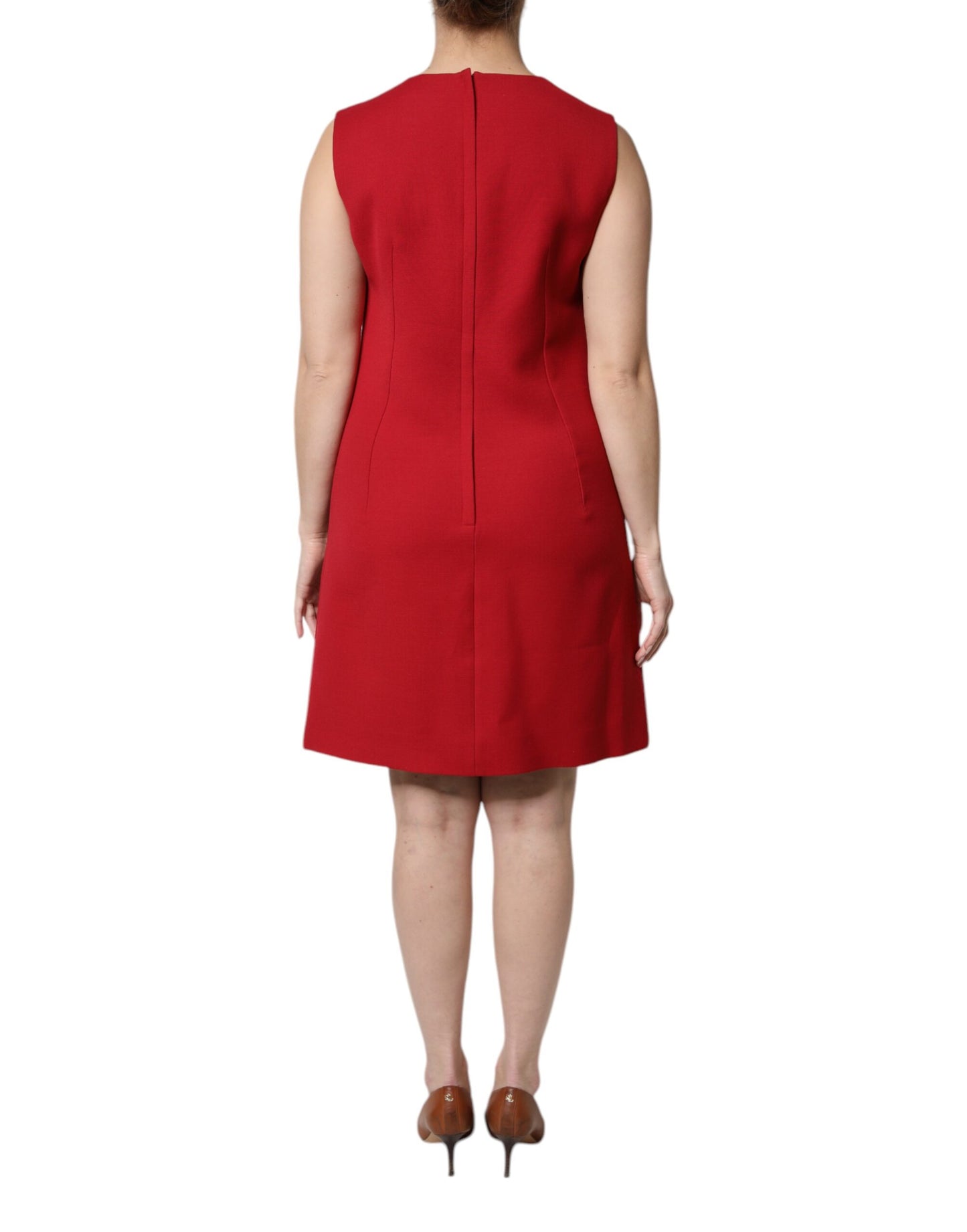 Dolce & Gabbana Rotes ärmelloses knielanges Kleid aus Wolle in A-Linie
