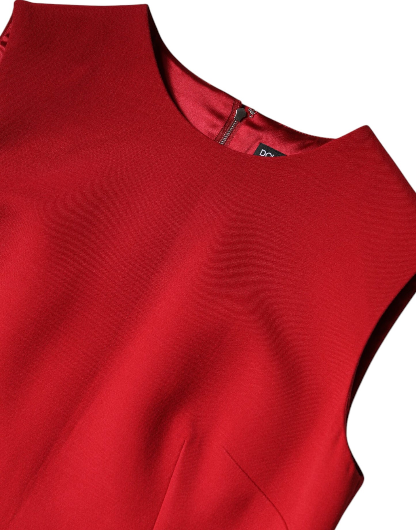 Dolce & Gabbana Rotes ärmelloses knielanges Kleid aus Wolle in A-Linie
