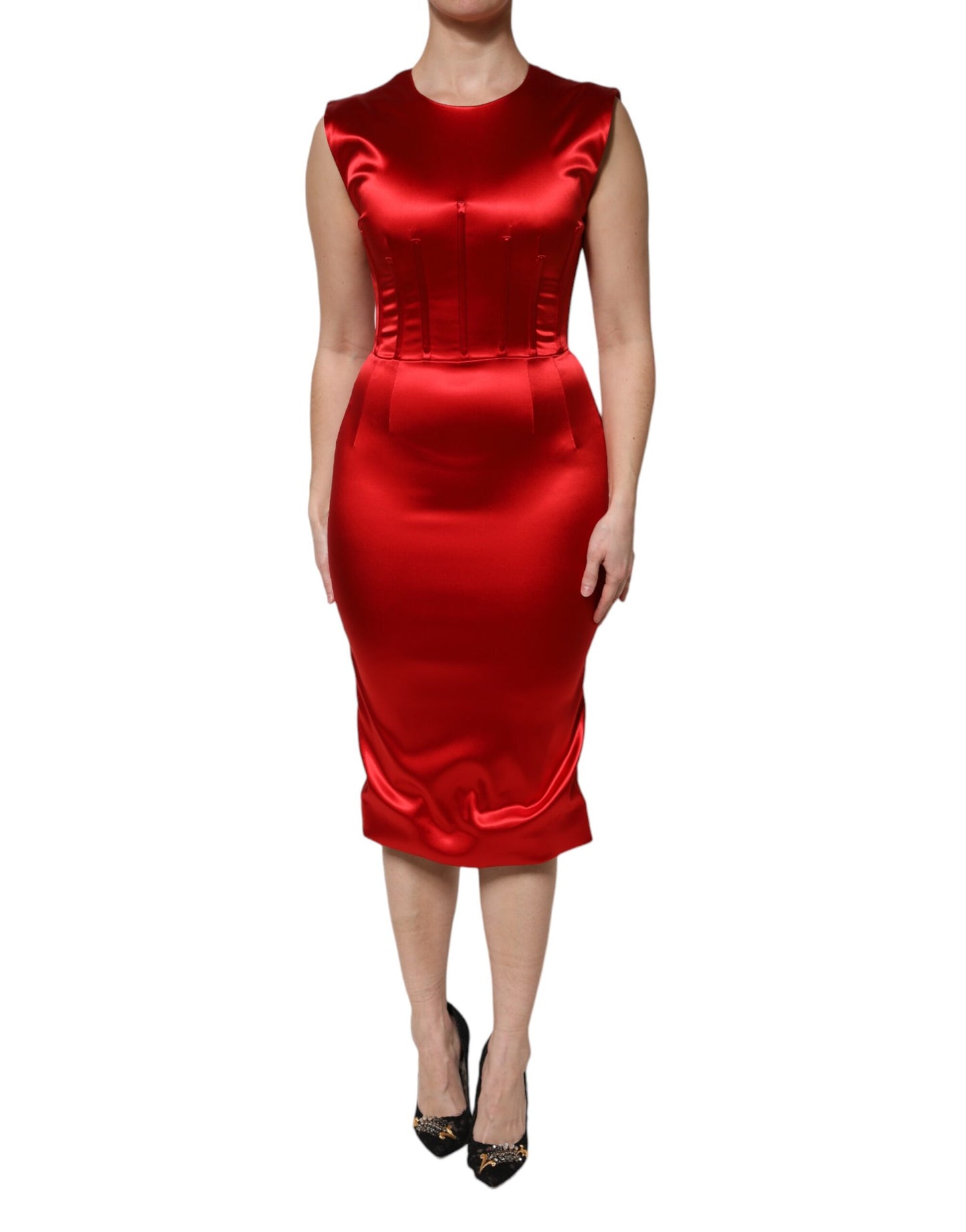 Dolce & Gabbana Rotes ärmelloses Etuikleid Midikleid aus Acetat