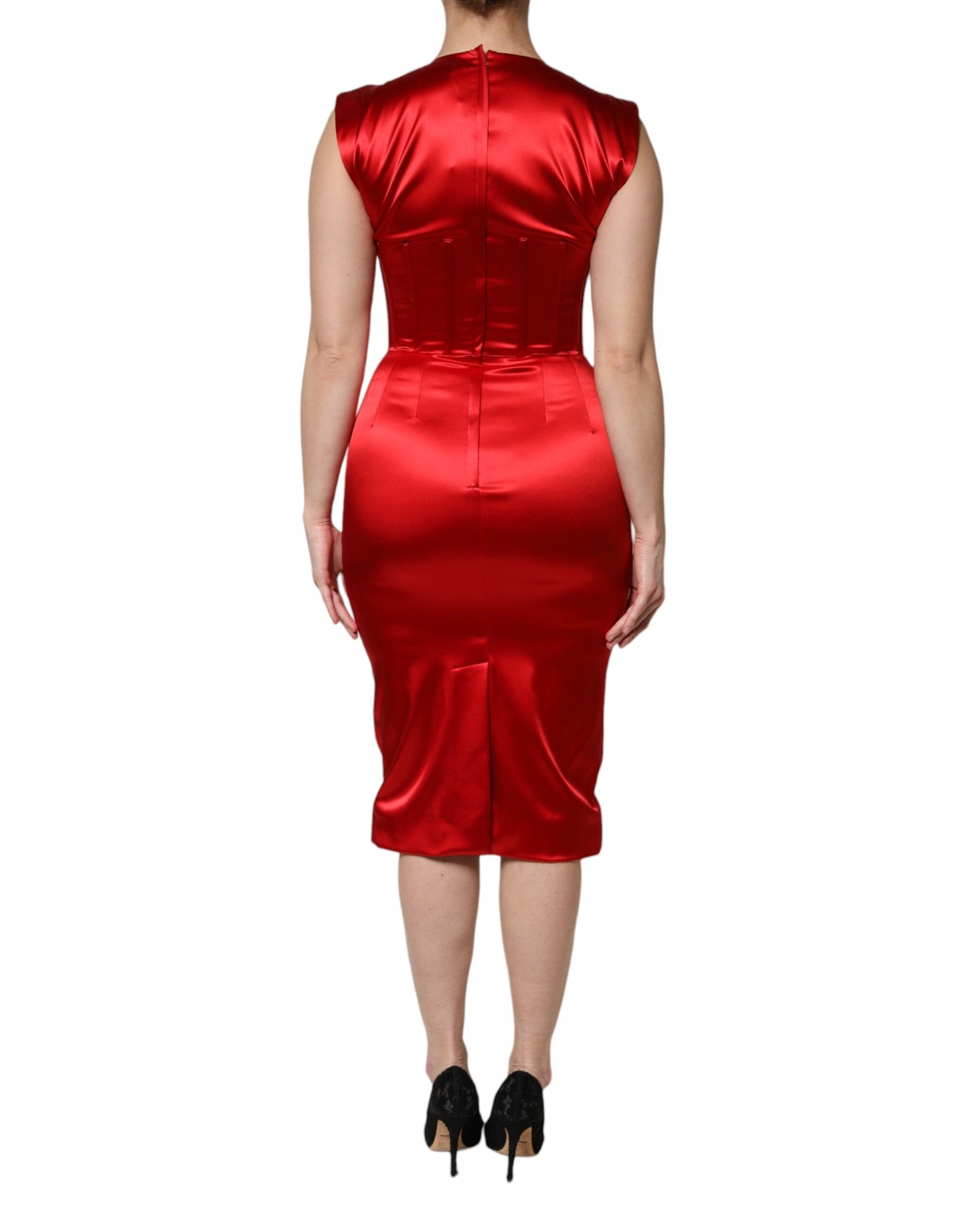 Dolce & Gabbana Rotes ärmelloses Etuikleid Midikleid aus Acetat