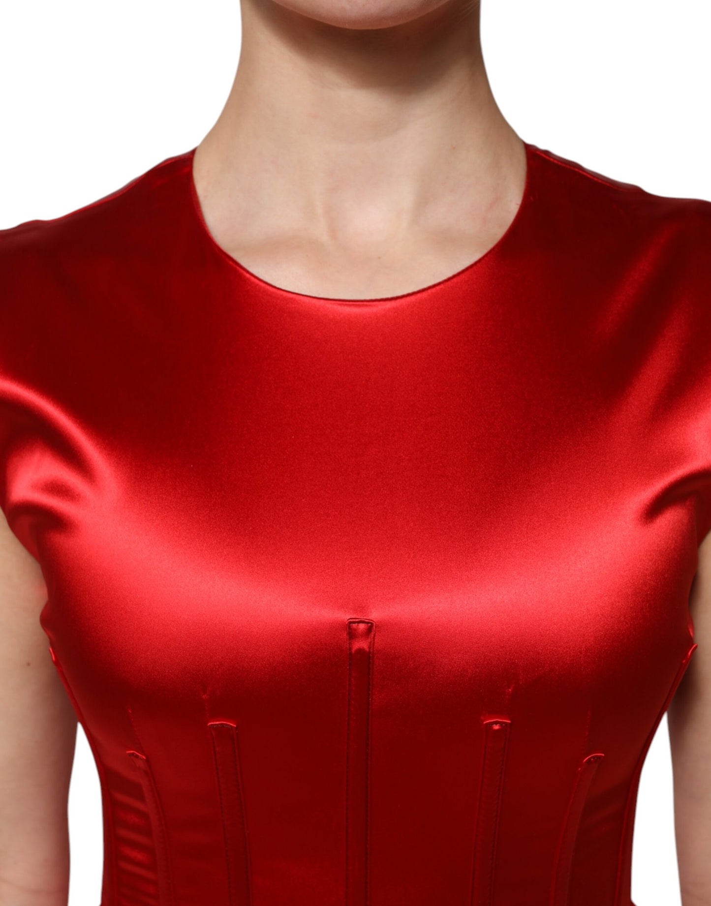 Dolce & Gabbana Rotes ärmelloses Etuikleid Midikleid aus Acetat