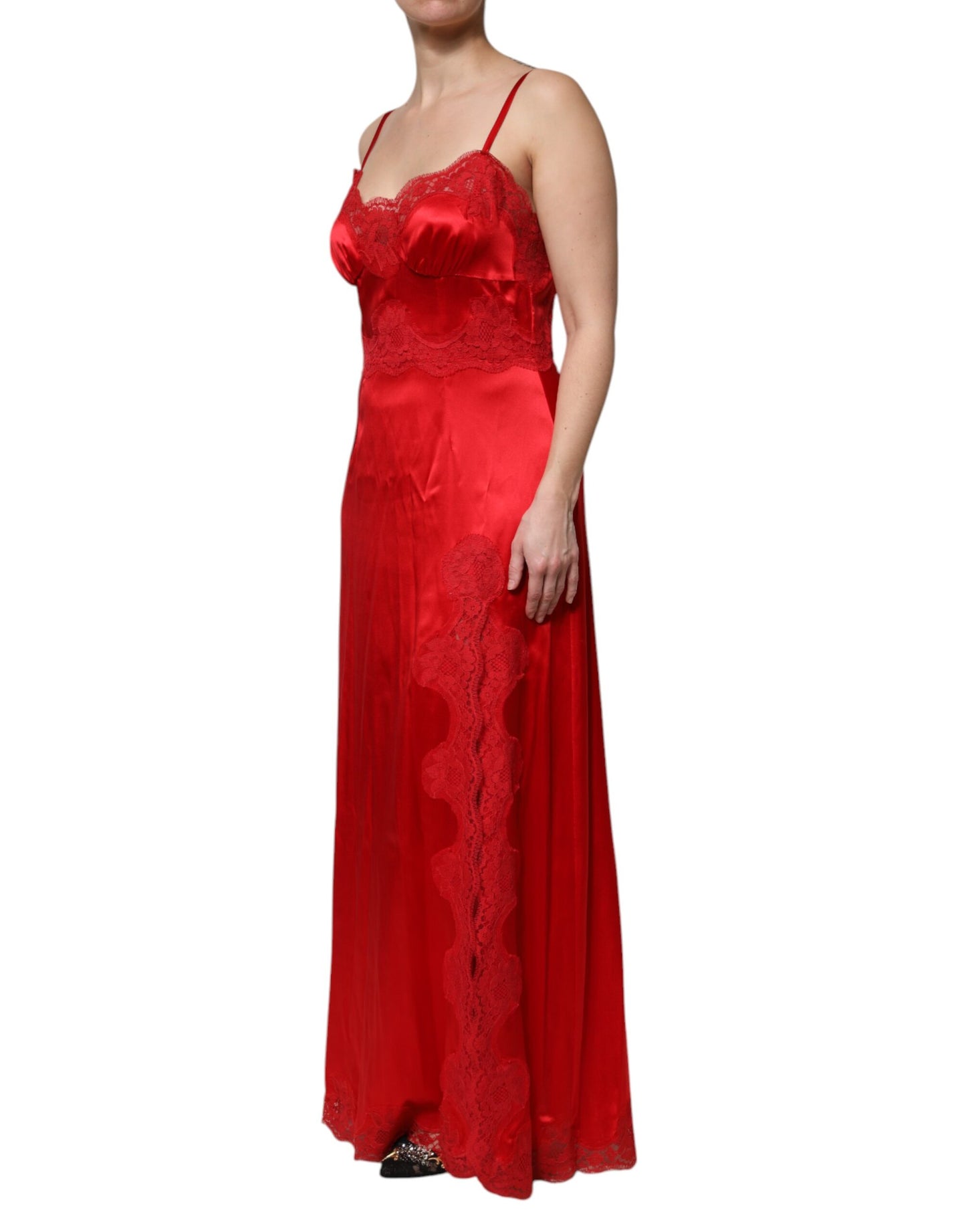 Dolce & Gabbana Rotes ärmelloses langes Maxikleid aus Seide