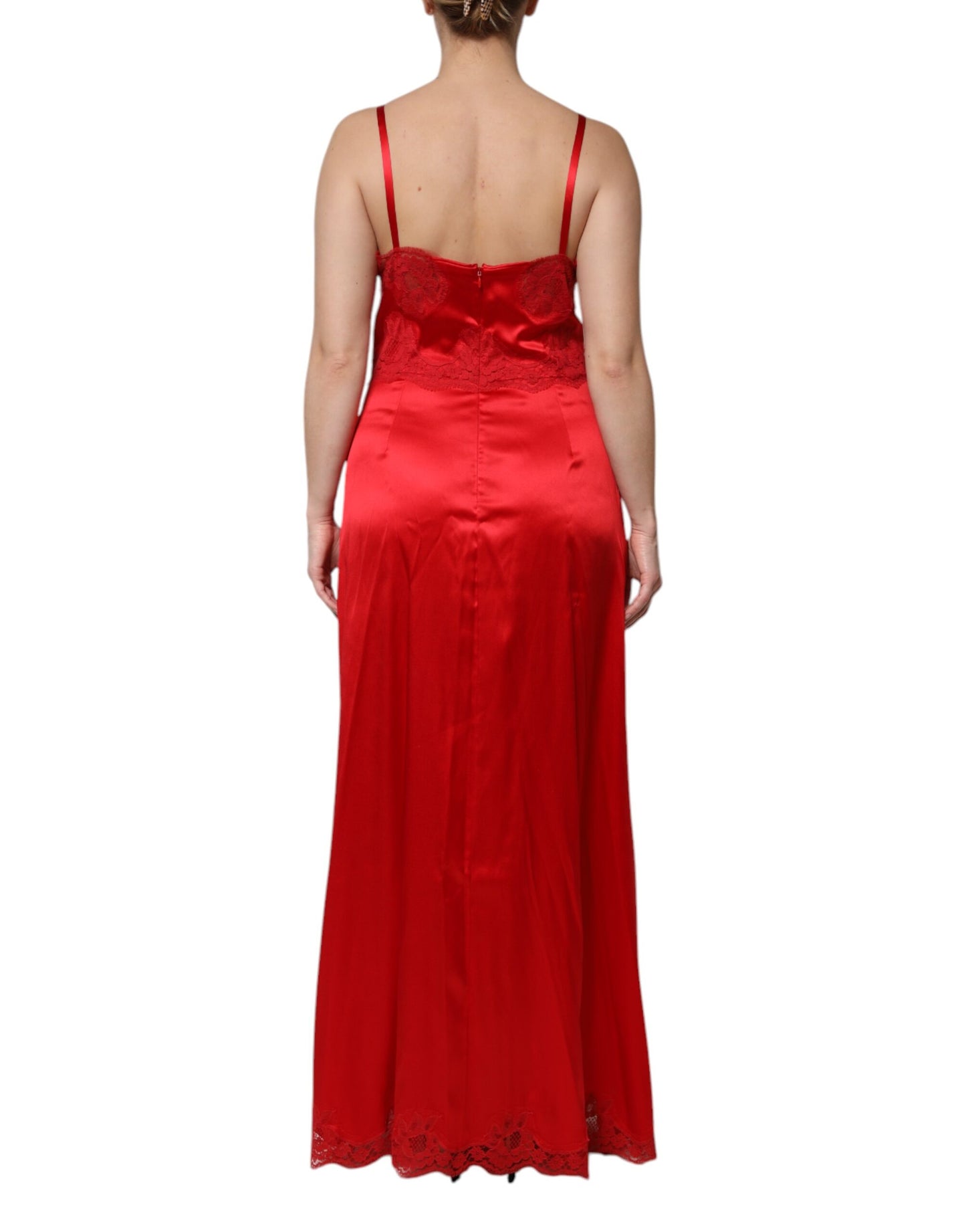 Dolce & Gabbana Rotes ärmelloses langes Maxikleid aus Seide