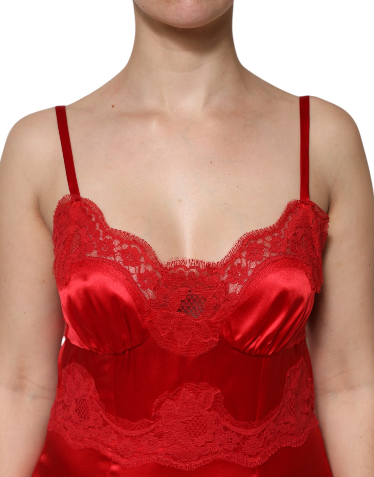 Dolce & Gabbana Rotes ärmelloses langes Maxikleid aus Seide