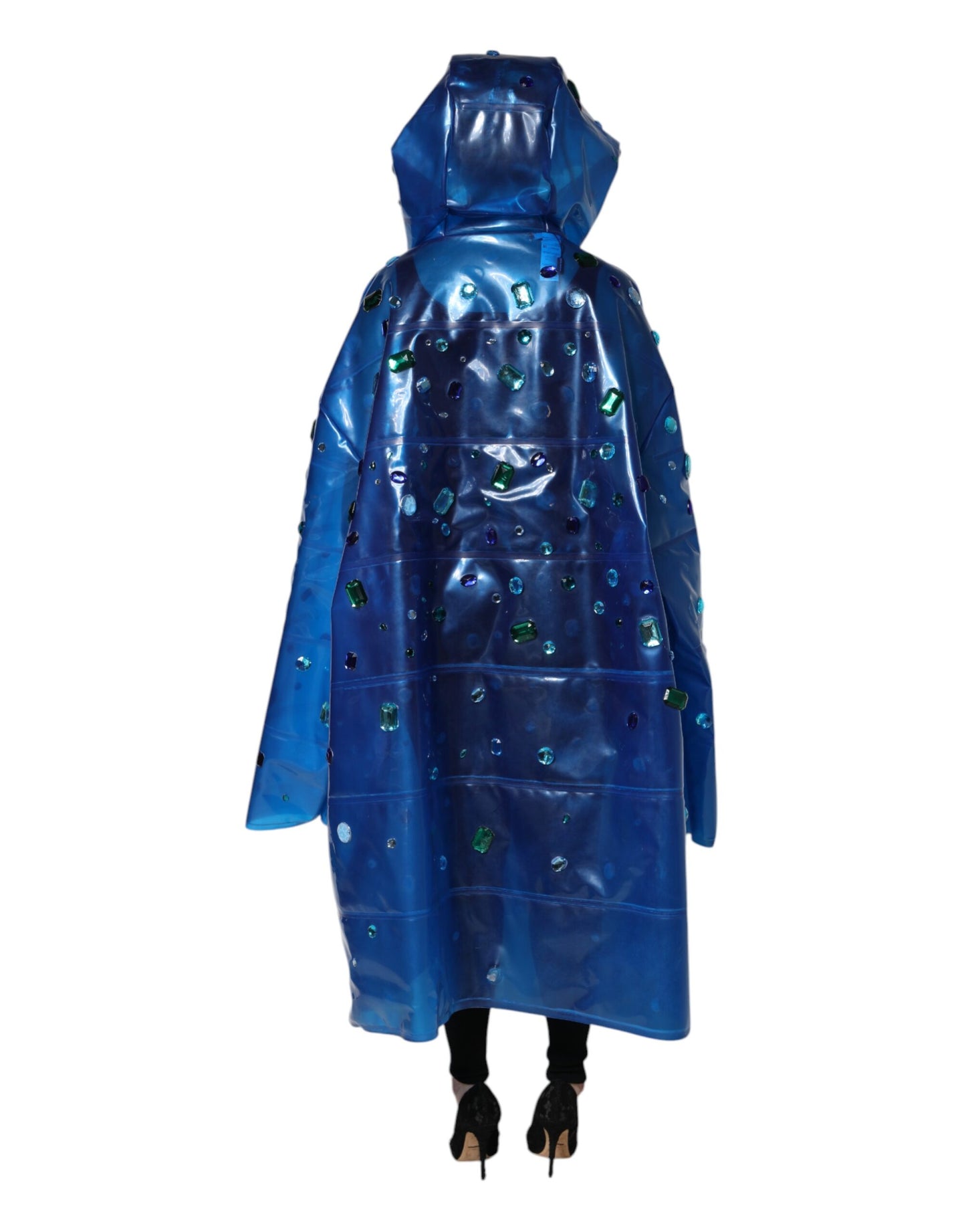 Dolce & Gabbana Blauer Kristall Regenmantel mit Kapuze