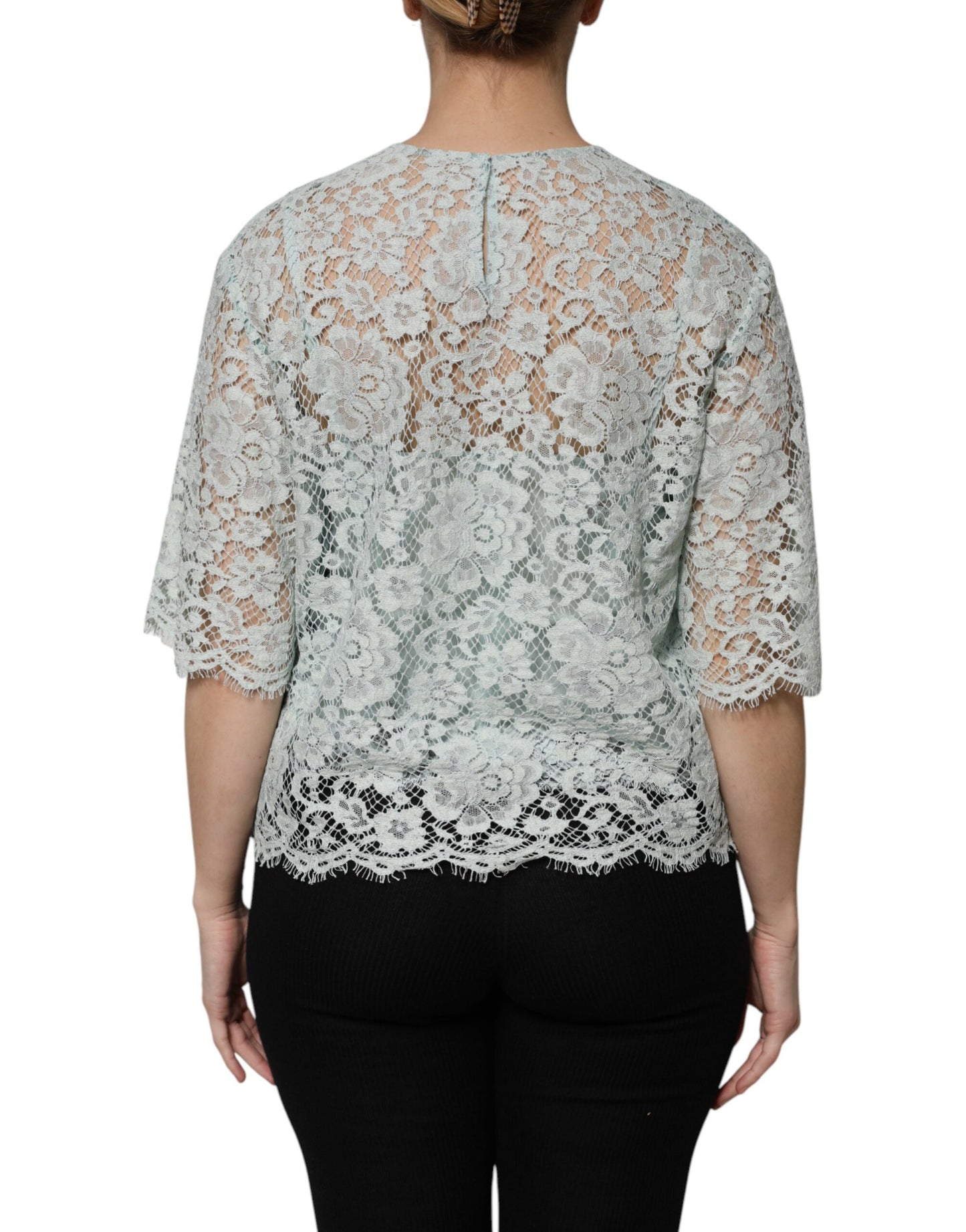 Dolce & Gabbana Mintgrünes Blusenoberteil aus Baumwolle mit Blumenmuster