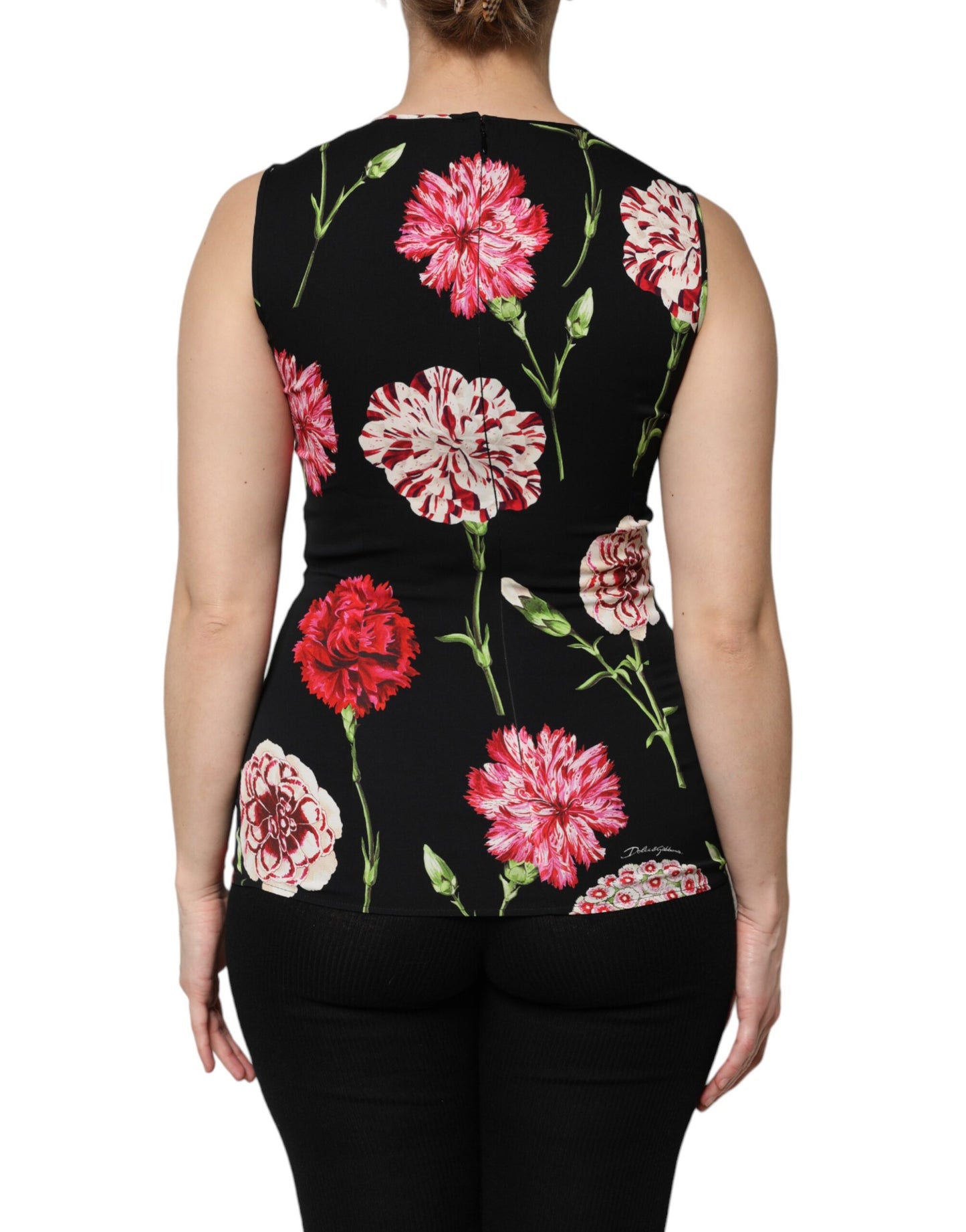 Dolce & Gabbana Schwarzes ärmelloses Tank-Blusen-Top mit Blumendruck