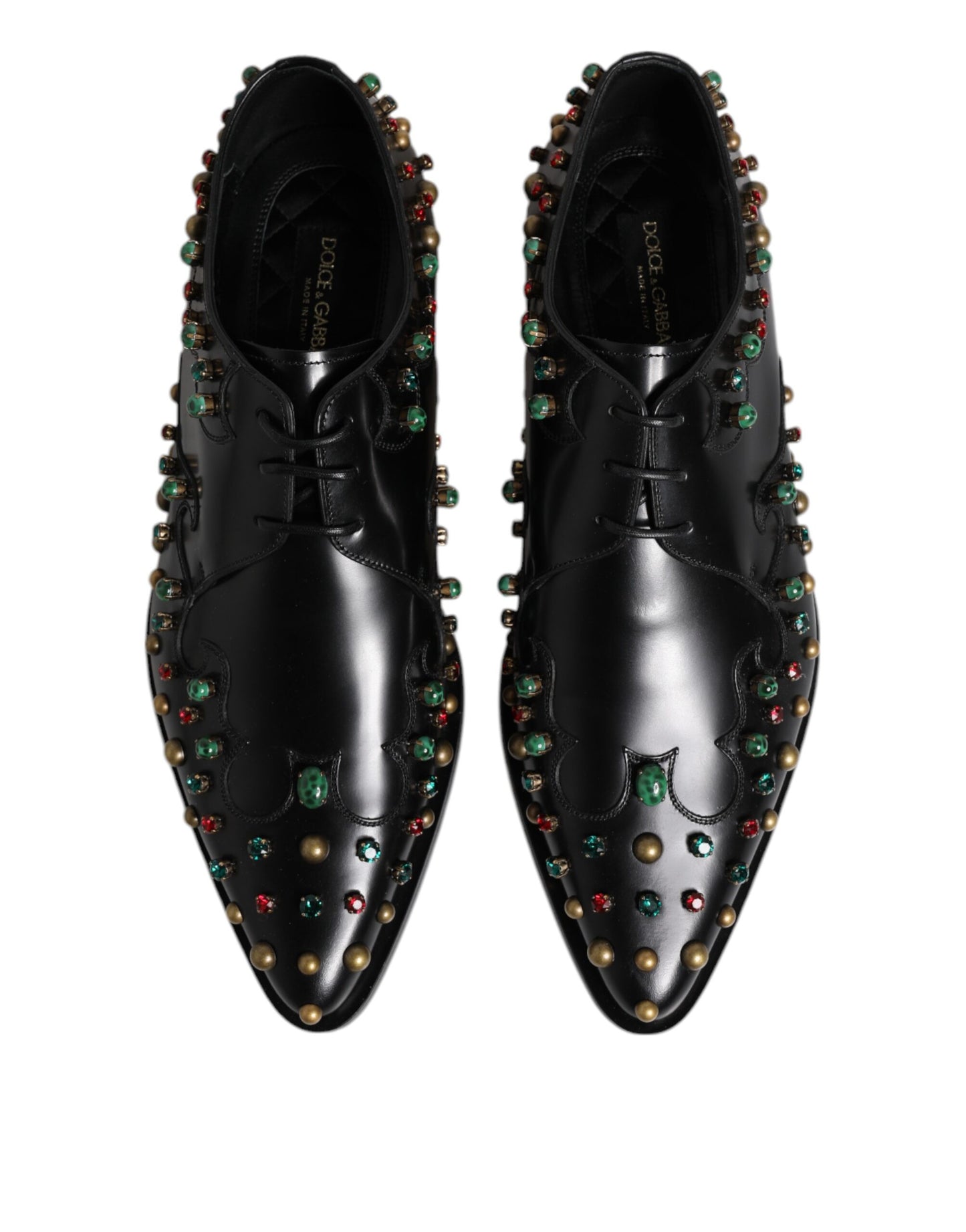 Dolce & Gabbana Schwarzes Leder Derby Kleid Nietenschuhe