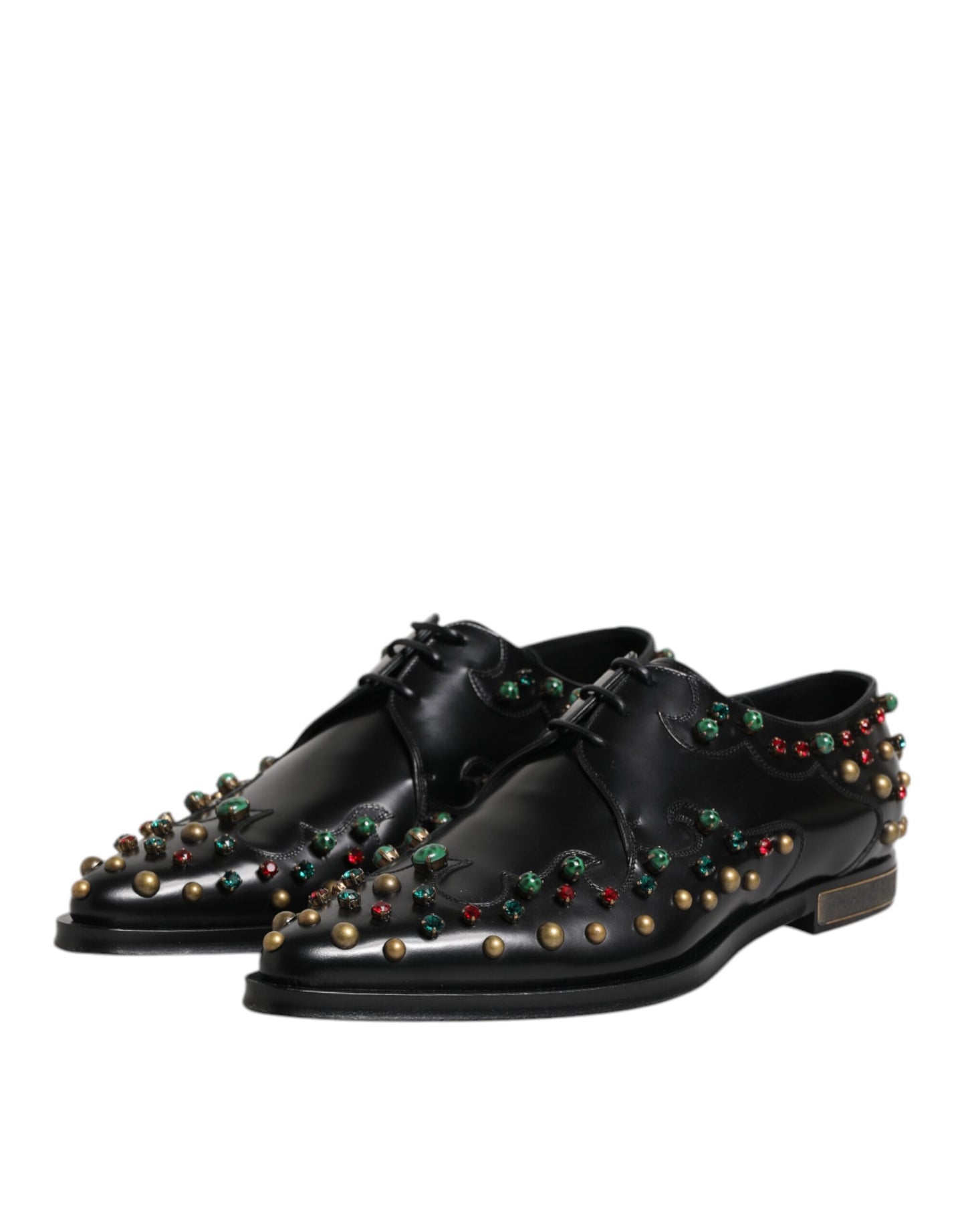 Dolce & Gabbana Schwarzes Leder Derby Kleid Nietenschuhe