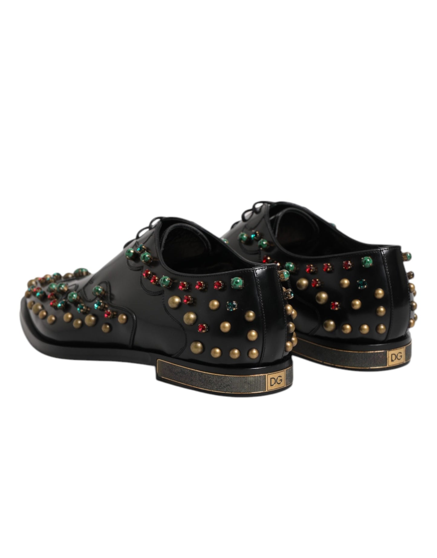Dolce & Gabbana Schwarzes Leder Derby Kleid Nietenschuhe