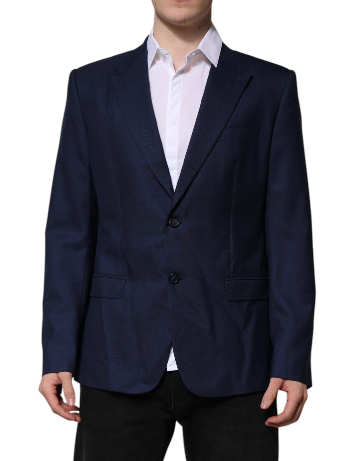 Dolce & Gabbana Blauer Wollmantel einreihig Anzug Blazer