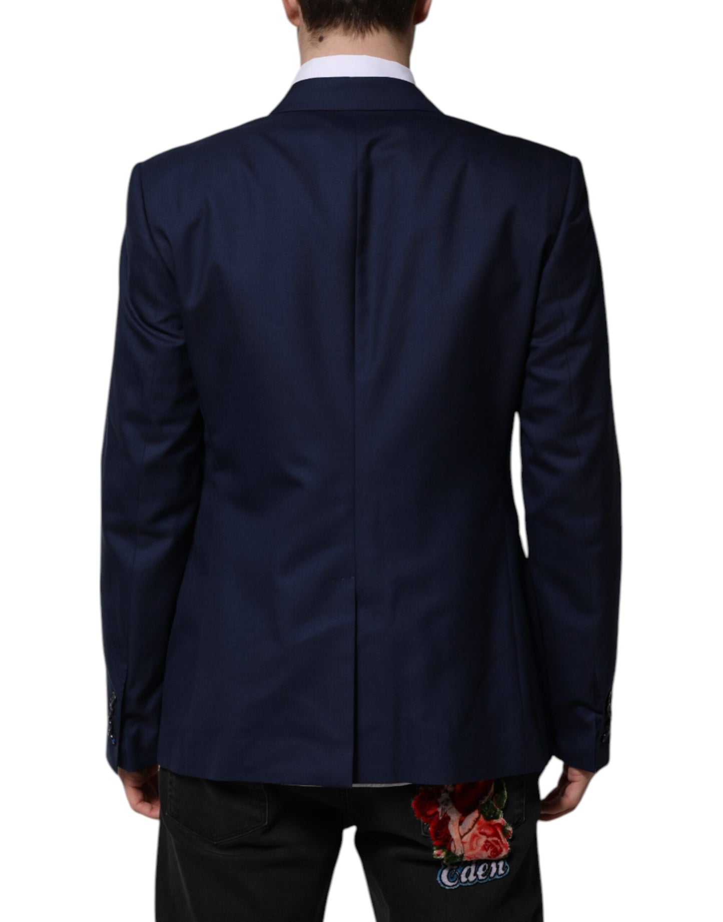 Dolce & Gabbana Blauer Wollmantel einreihig Anzug Blazer