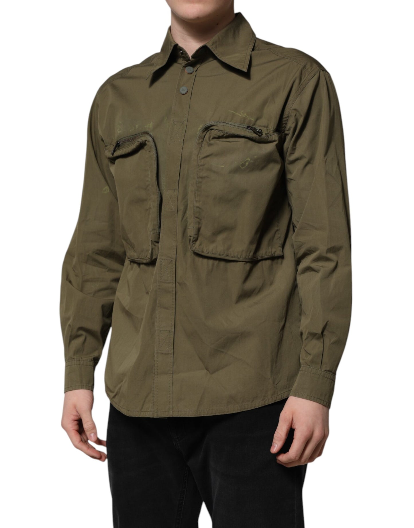 Dolce & Gabbana Armeegrünes Button Down Hemd mit langen Ärmeln