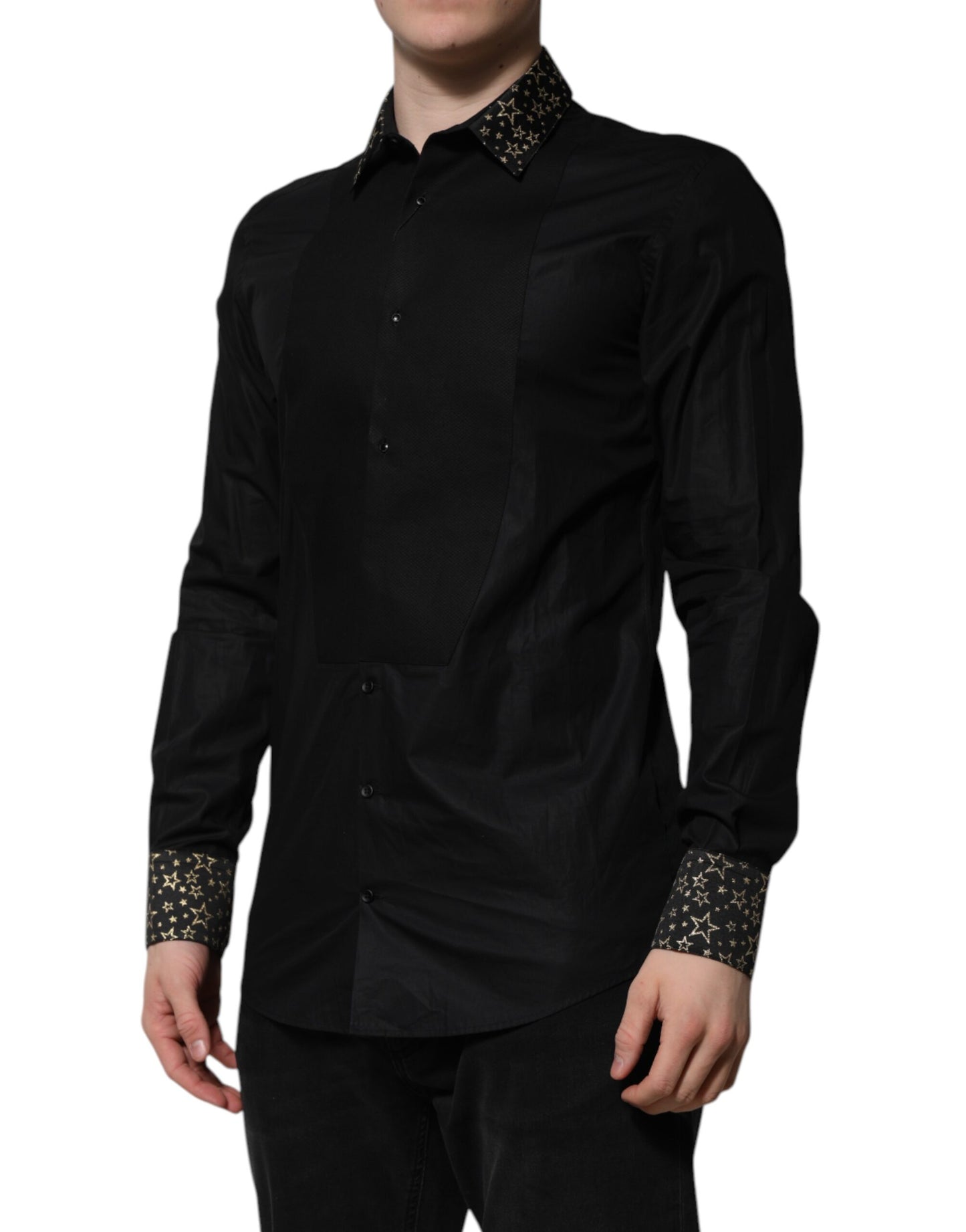 Dolce & Gabbana Schwarzes Baumwollhemd GOLD mit langen Ärmeln