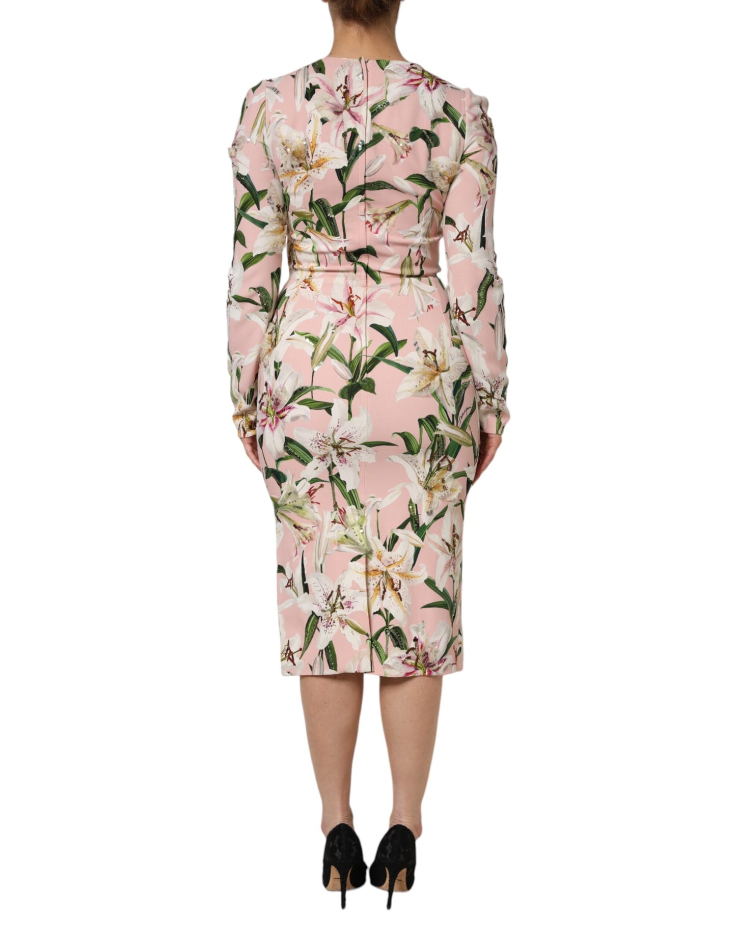 Dolce & Gabbana Rosa Lily Viskose Mantel Stretch Midikleid
