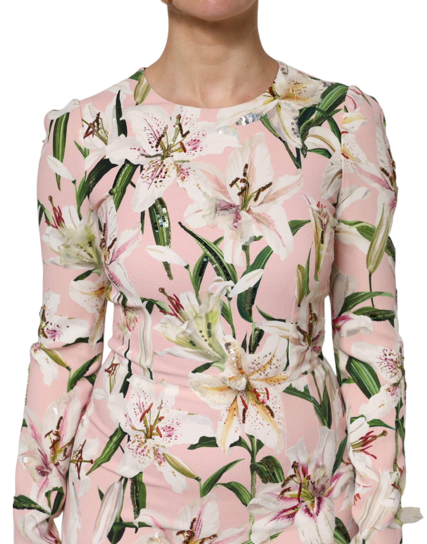 Dolce & Gabbana Rosa Lily Viskose Mantel Stretch Midikleid