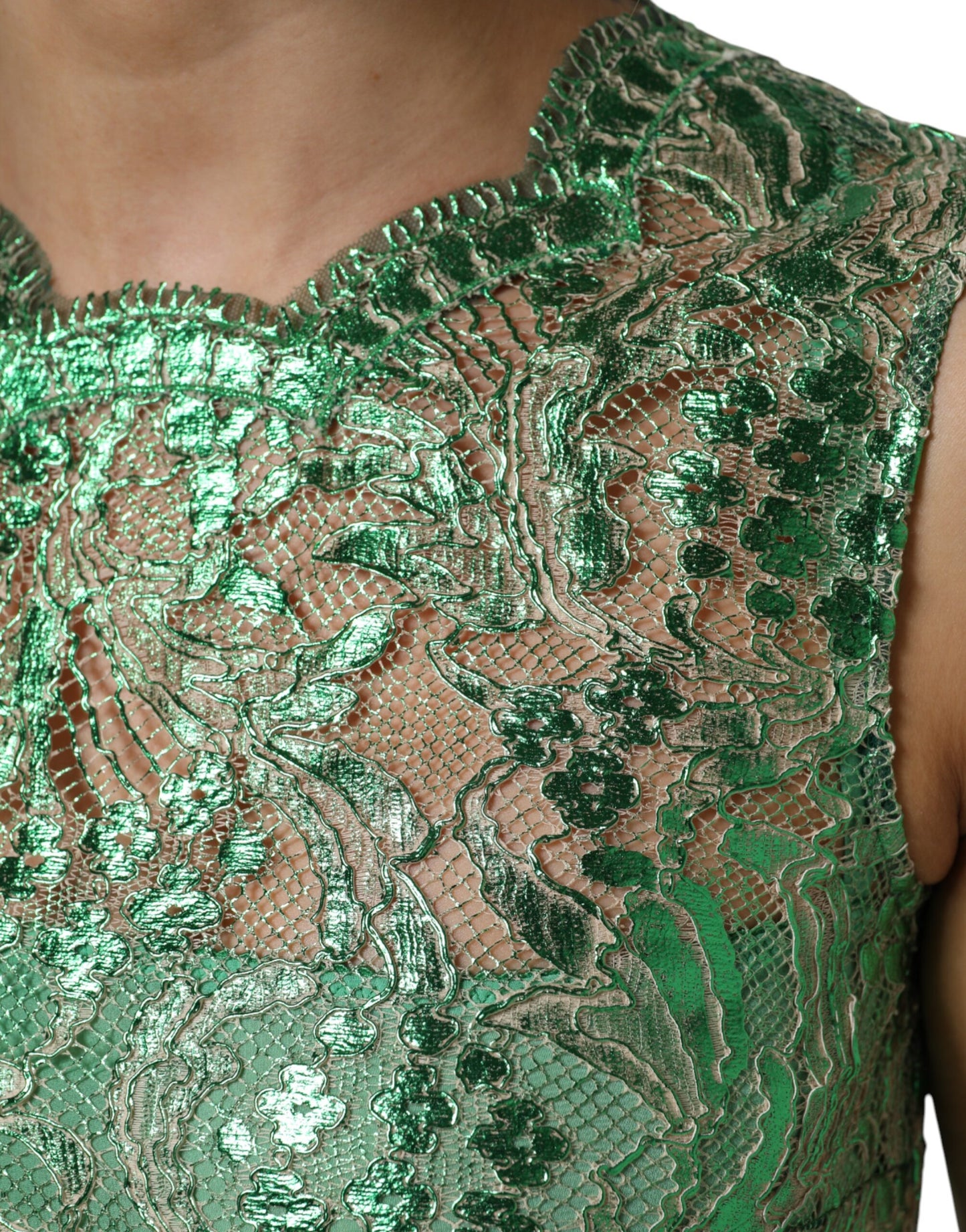 Dolce & Gabbana Grünes Midikleid aus geblümter Spitze aus Baumwolle