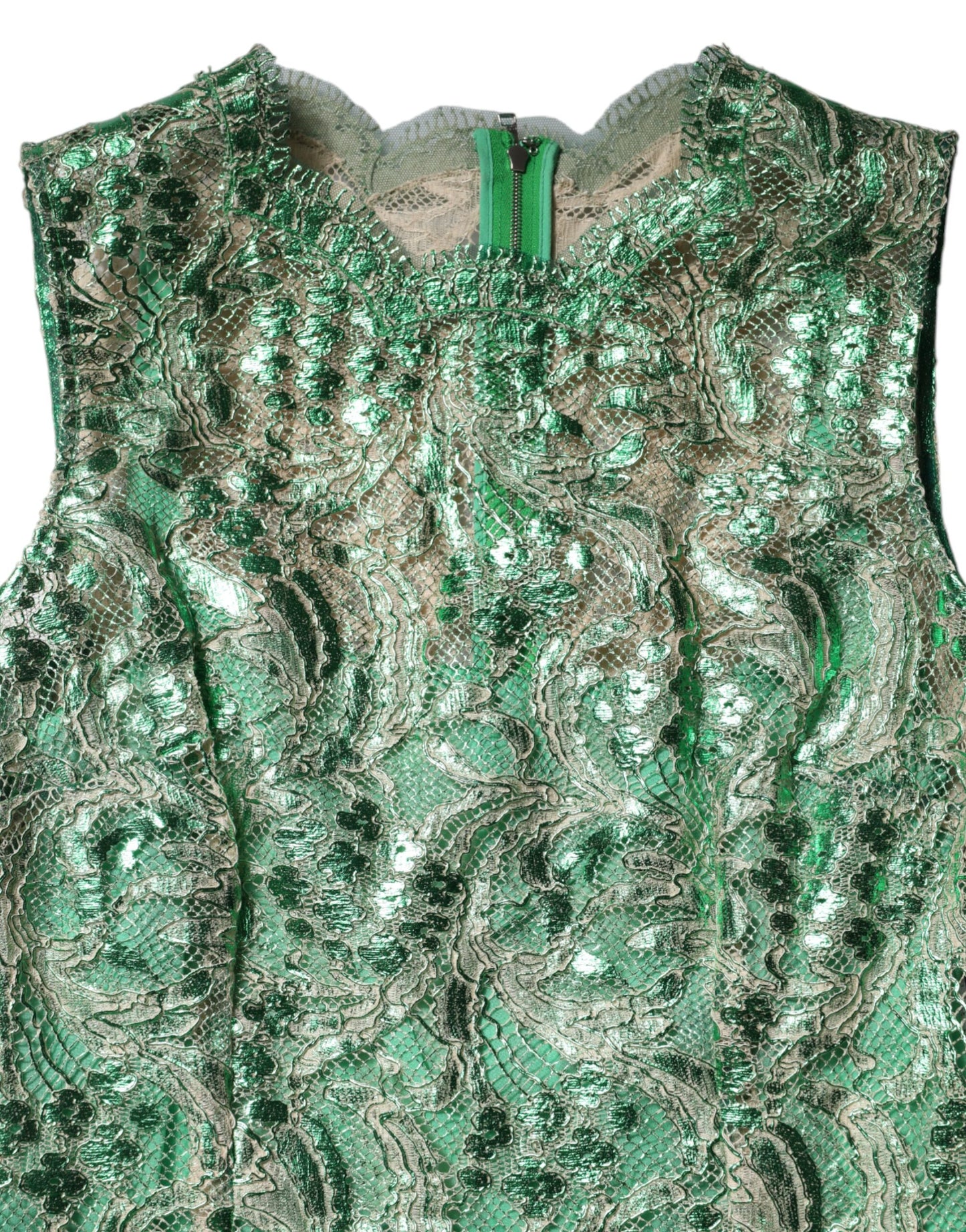 Dolce & Gabbana Grünes Midikleid aus geblümter Spitze aus Baumwolle