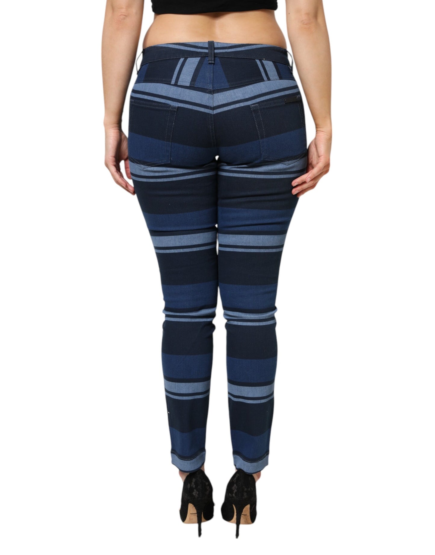 Dolce & Gabbana Blau gestreifte Baumwoll-Stretch-Denim-Jeans