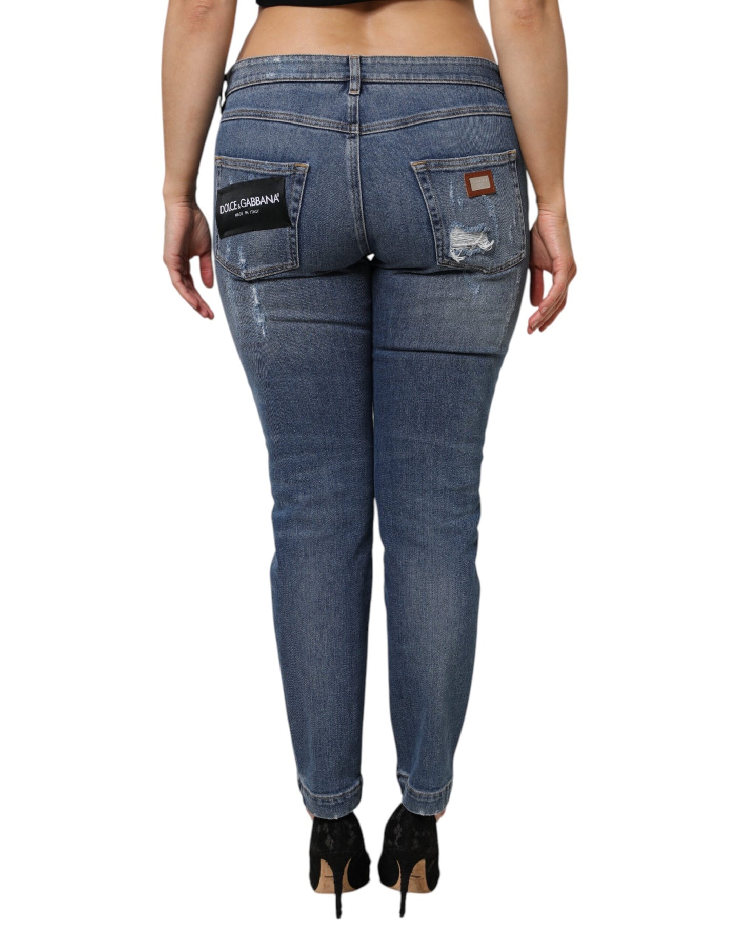 Dolce & Gabbana Blaue Denim-Jeans aus zerrissener Baumwolle mit niedriger Taille