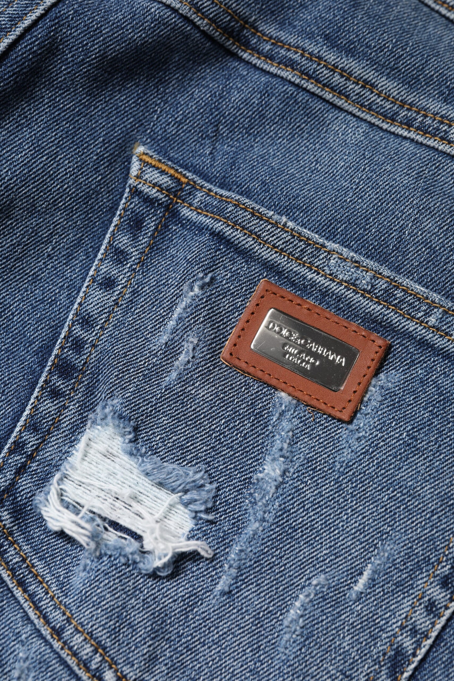Dolce & Gabbana Blaue Denim-Jeans aus zerrissener Baumwolle mit niedriger Taille