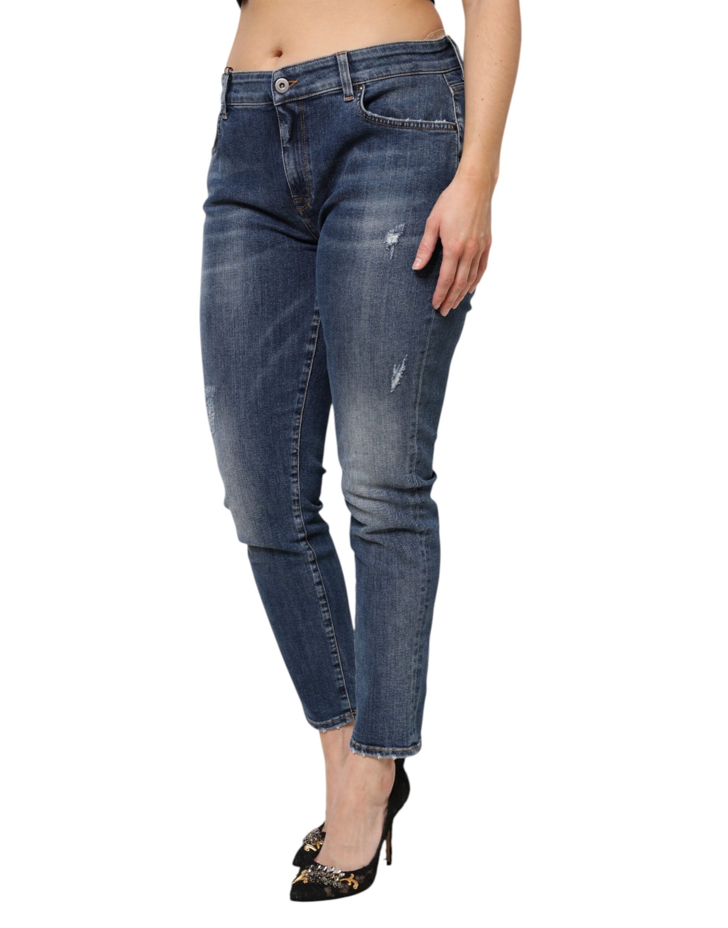 Dolce & Gabbana Blaue Denim-Jeans mit niedriger Taille aus gewaschener Baumwolle