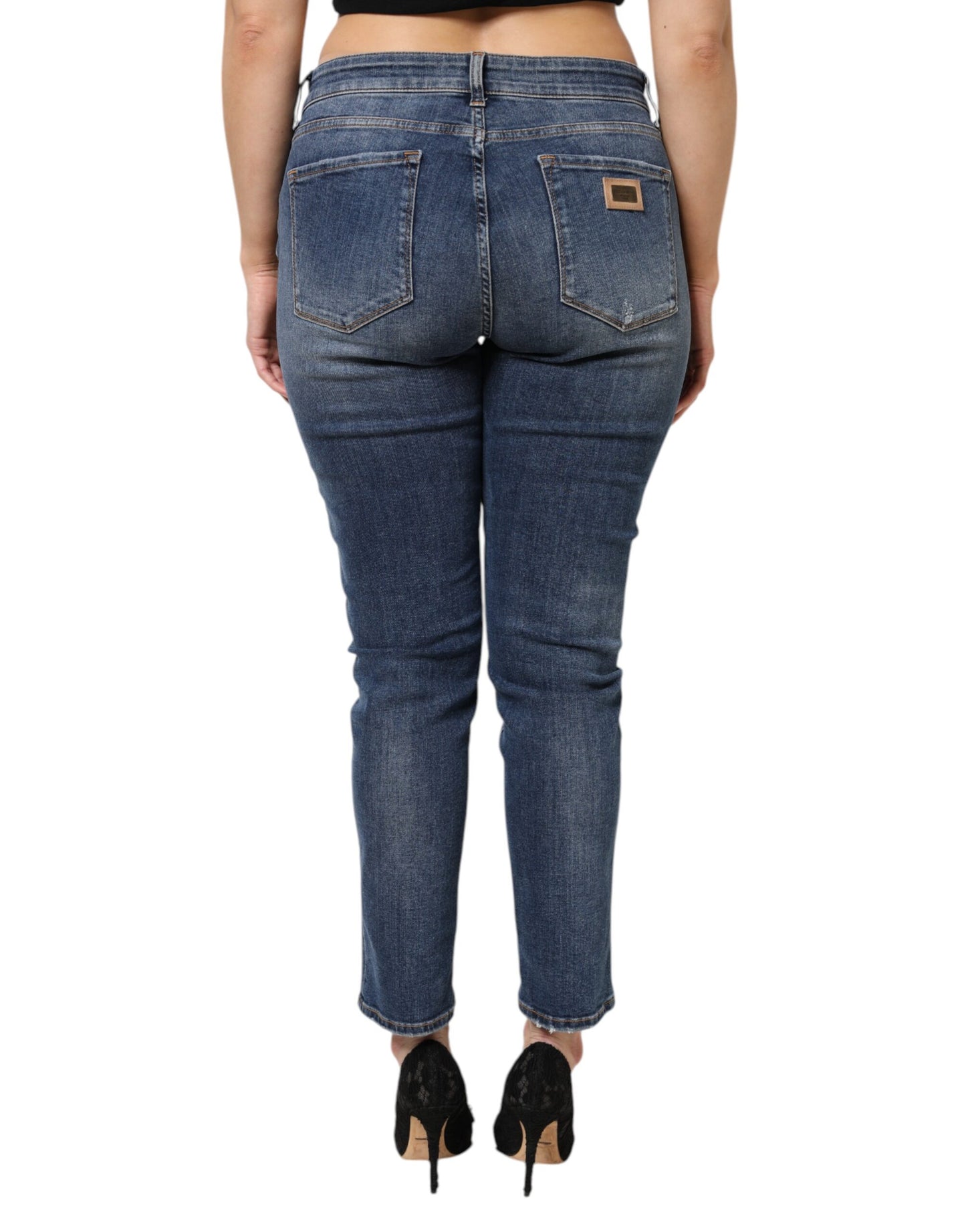 Dolce & Gabbana Blaue Denim-Jeans mit niedriger Taille aus gewaschener Baumwolle