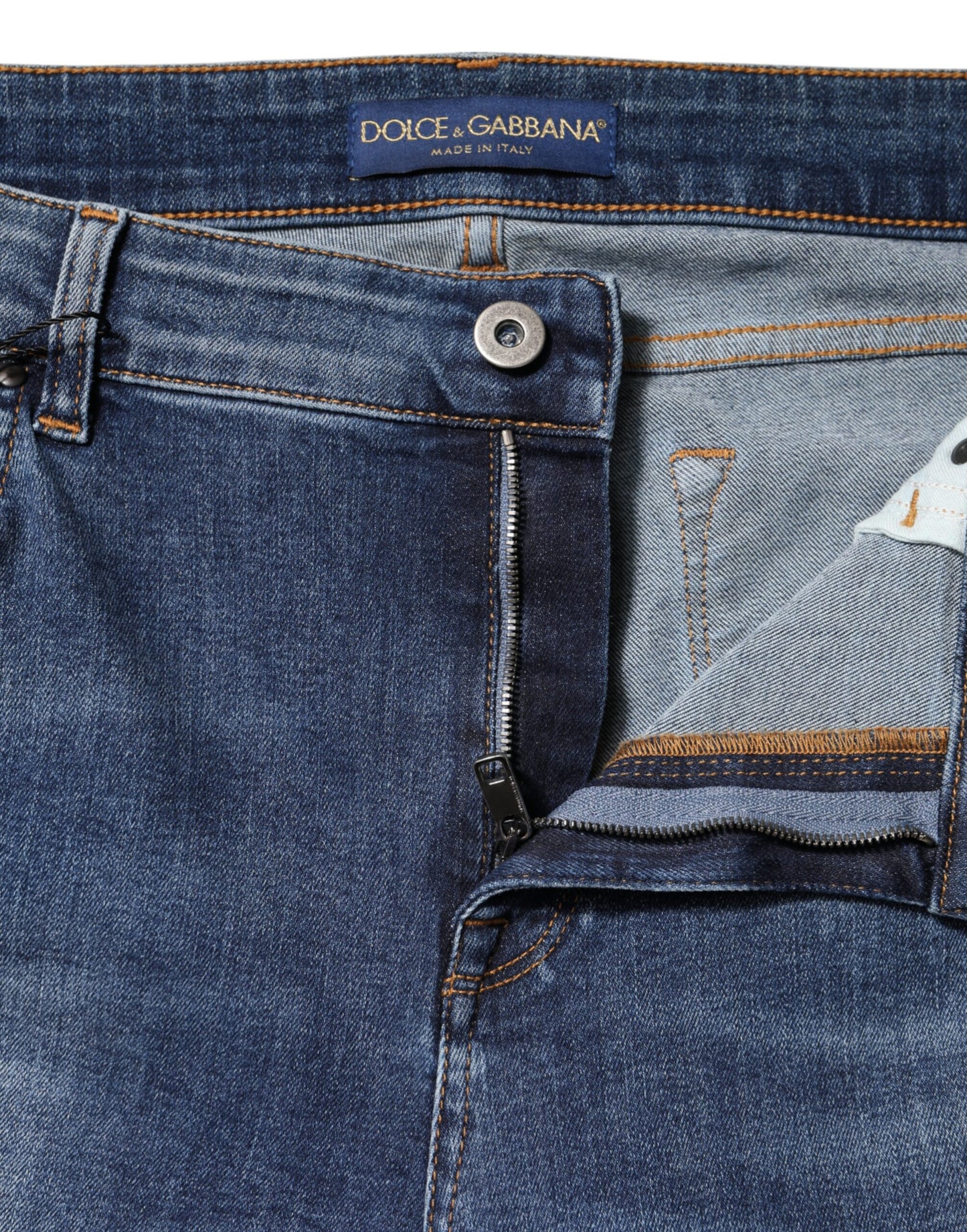Dolce & Gabbana Blaue Denim-Jeans mit niedriger Taille aus gewaschener Baumwolle