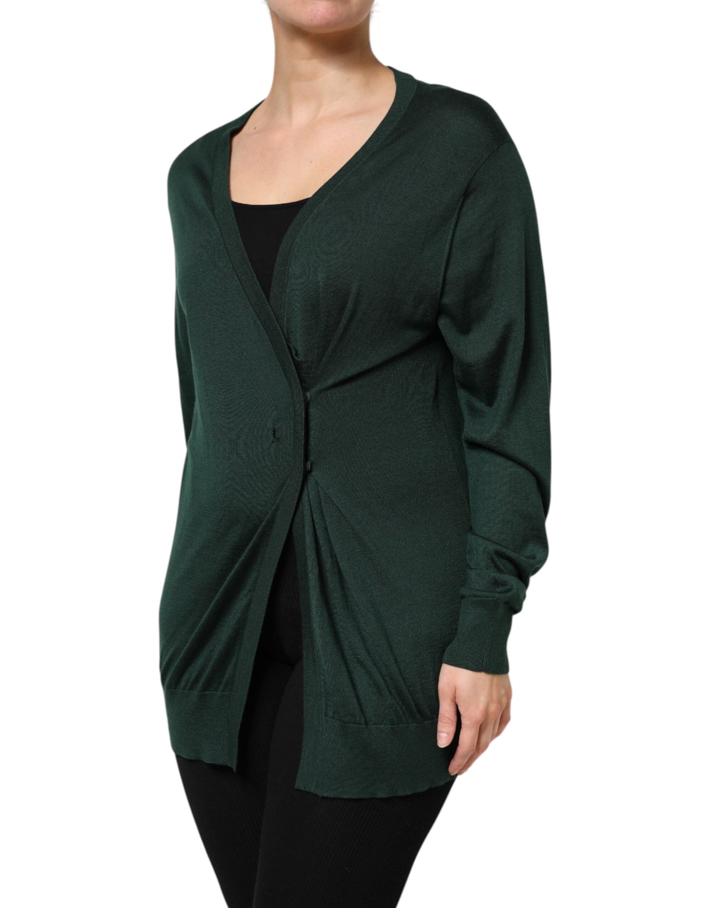 Dolce & Gabbana Dunkelgrüner Kaschmir-Seiden-Cardigan-Pullover