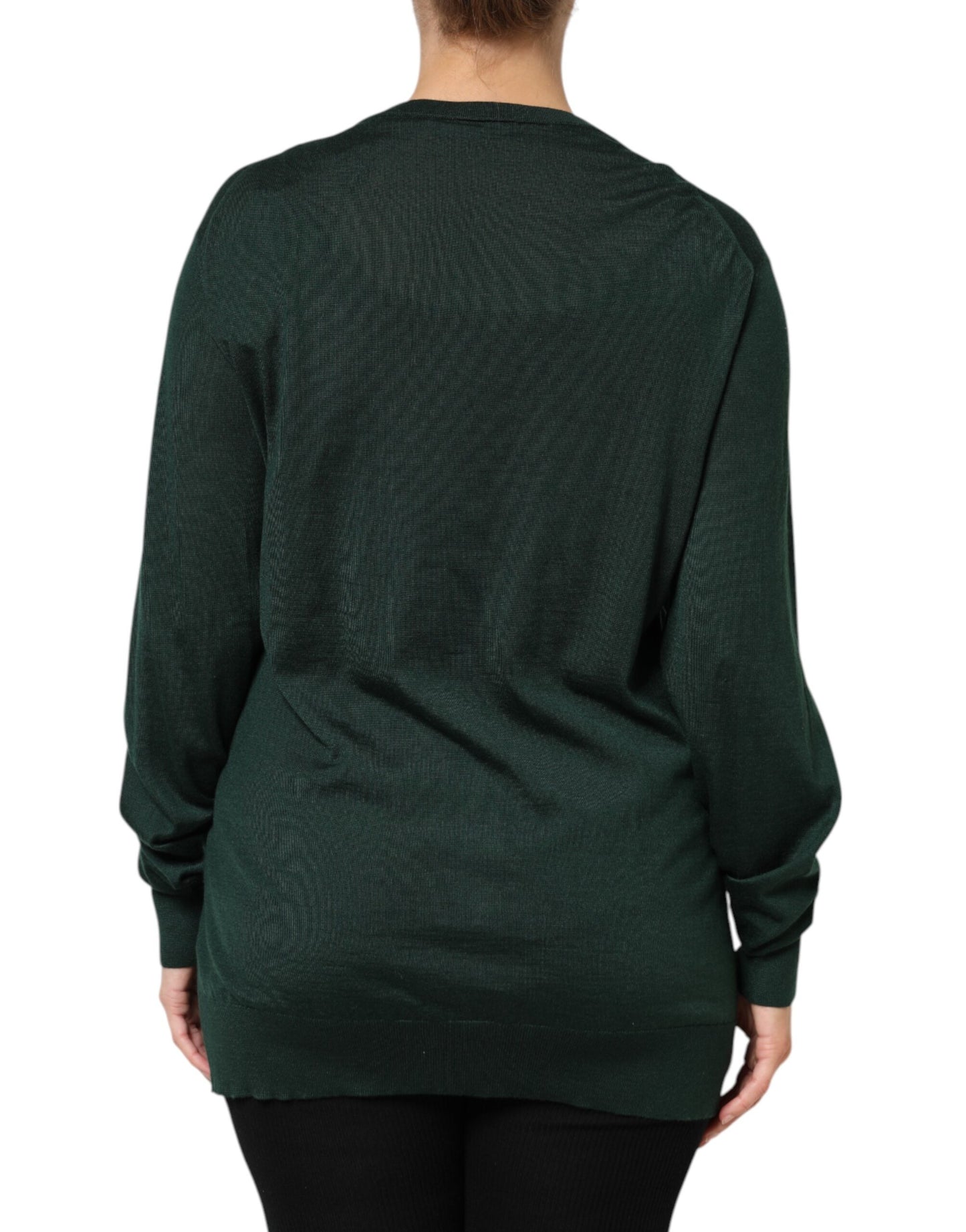 Dolce & Gabbana Dunkelgrüner Kaschmir-Seiden-Cardigan-Pullover