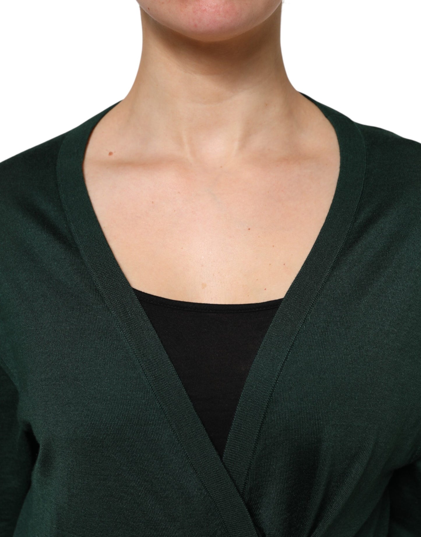 Dolce & Gabbana Dunkelgrüner Kaschmir-Seiden-Cardigan-Pullover