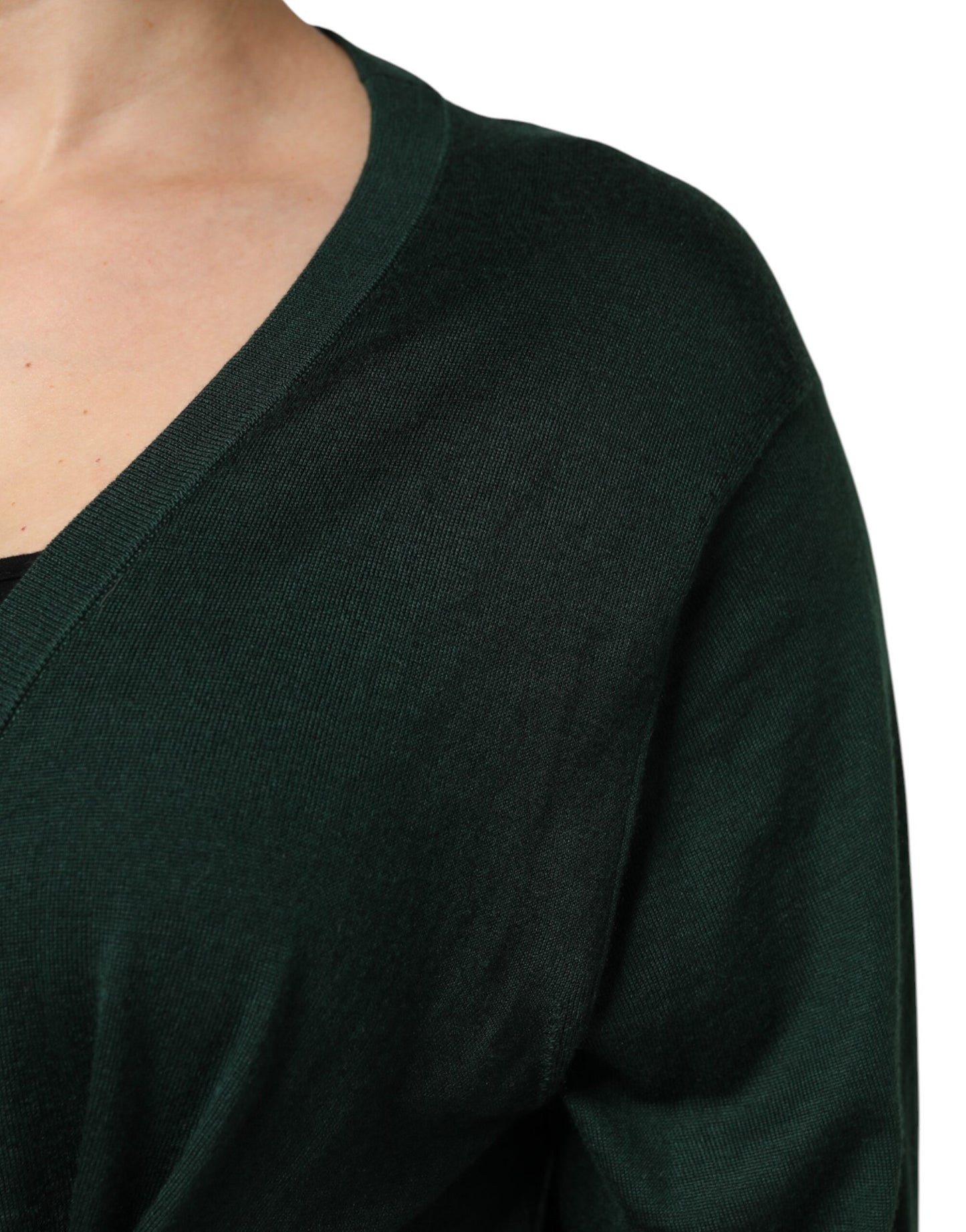 Dolce & Gabbana Dunkelgrüner Kaschmir-Seiden-Cardigan-Pullover