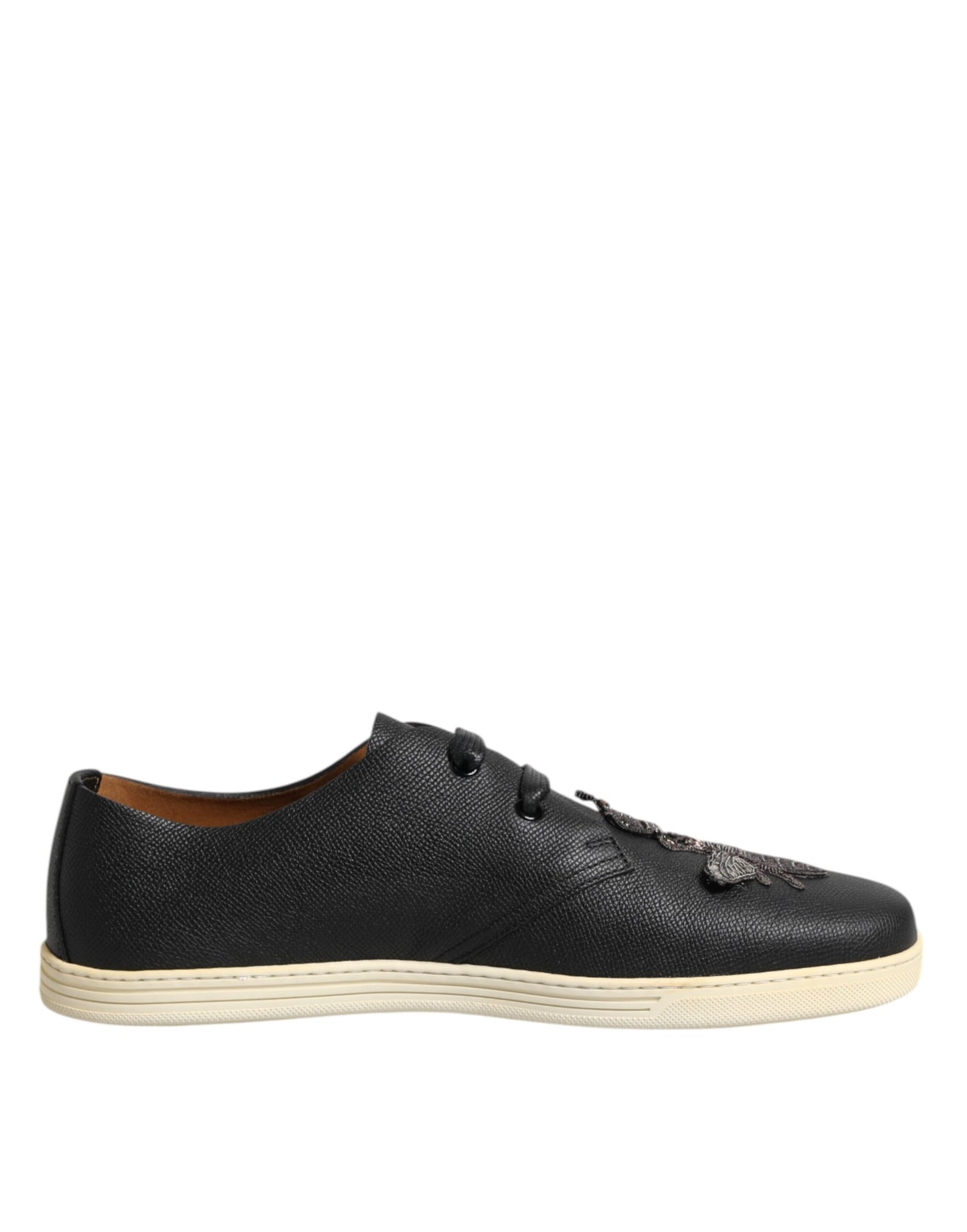 Dolce & Gabbana Schwarz Leder Bee Crown Low Top Sneakers Schuhe