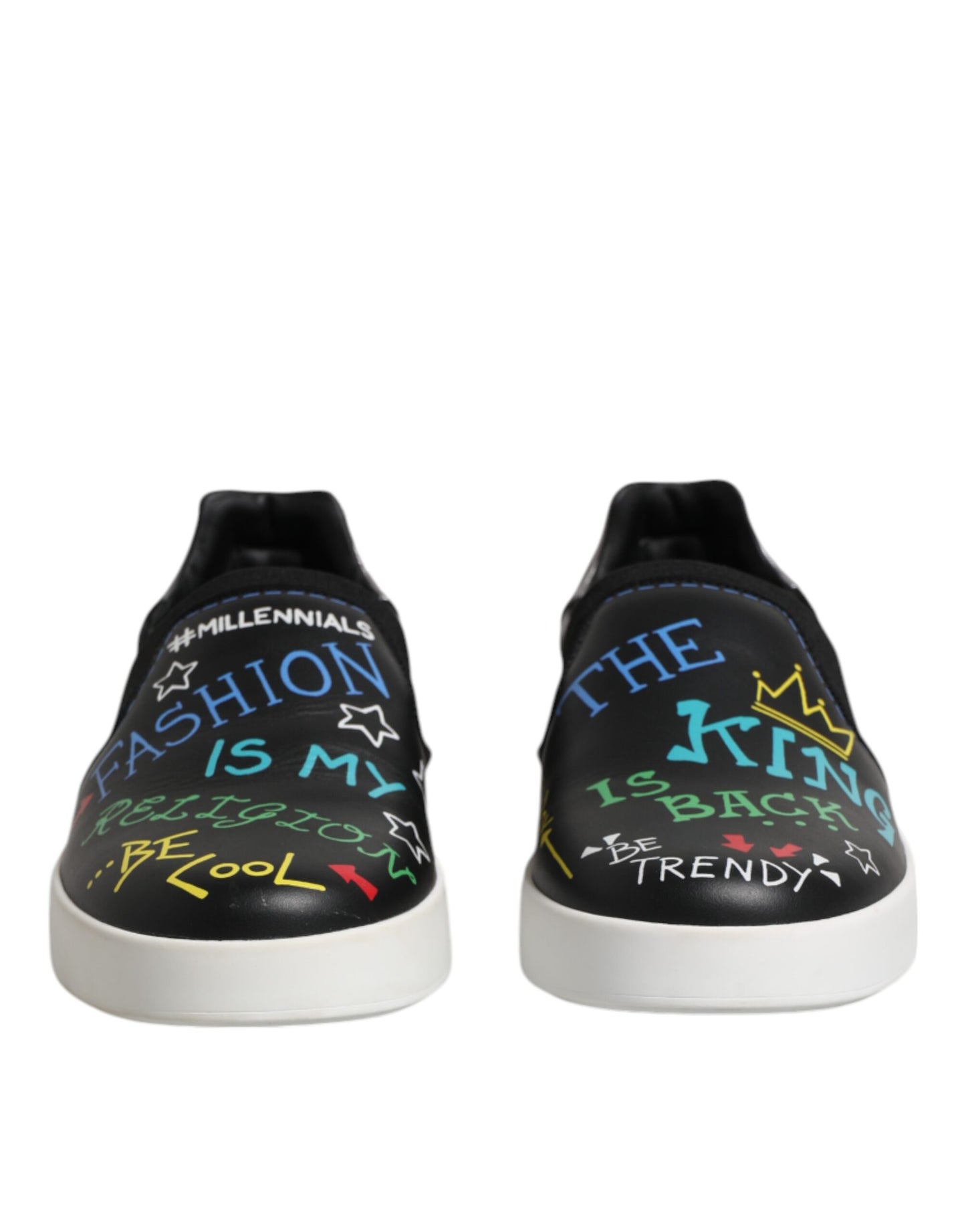 Dolce & Gabbana Schwarz Leder Nieten Graffiti Turnschuhe Schuhe