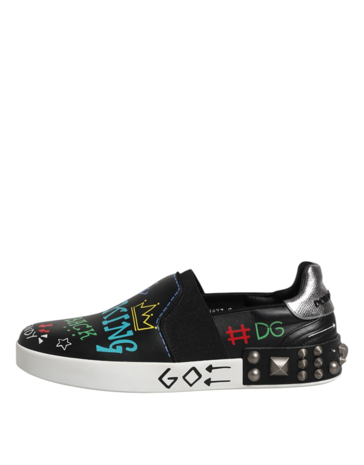 Dolce & Gabbana Schwarz Leder Nieten Graffiti Turnschuhe Schuhe