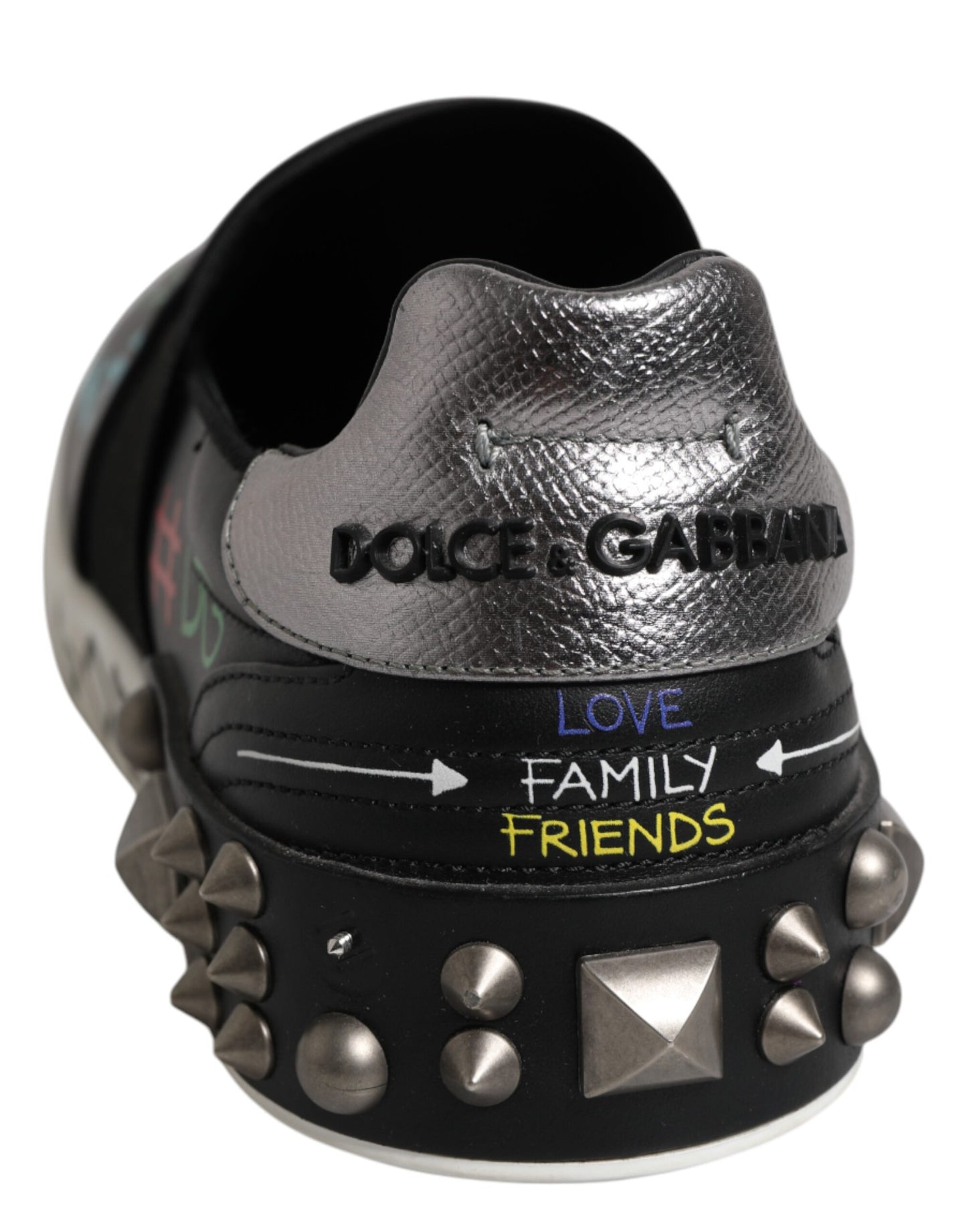 Dolce & Gabbana Schwarz Leder Nieten Graffiti Turnschuhe Schuhe